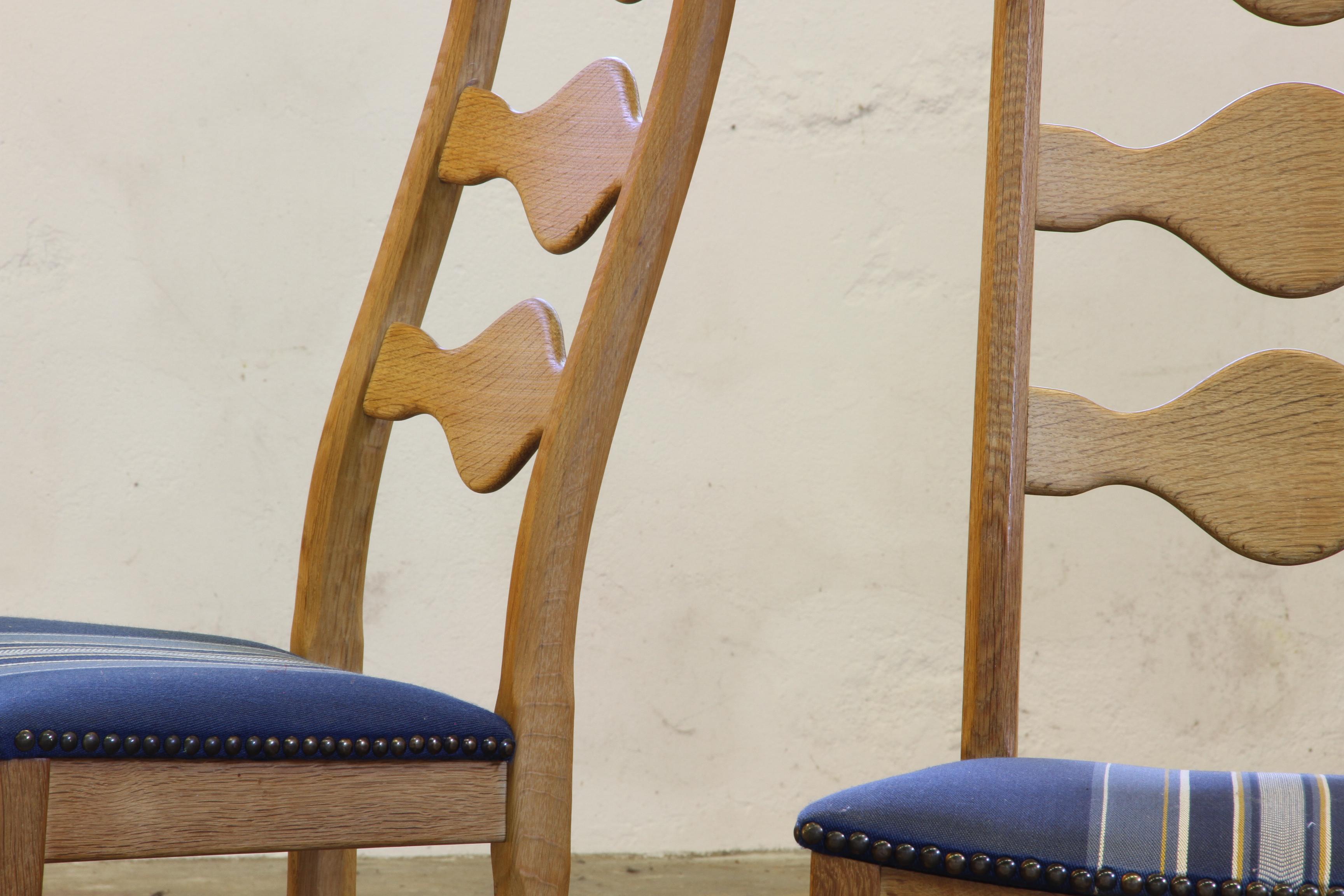 Vintage 1960s Danish Brutalist Oak Ladder Dining Chairs style of Kjærnulf For Sale 5