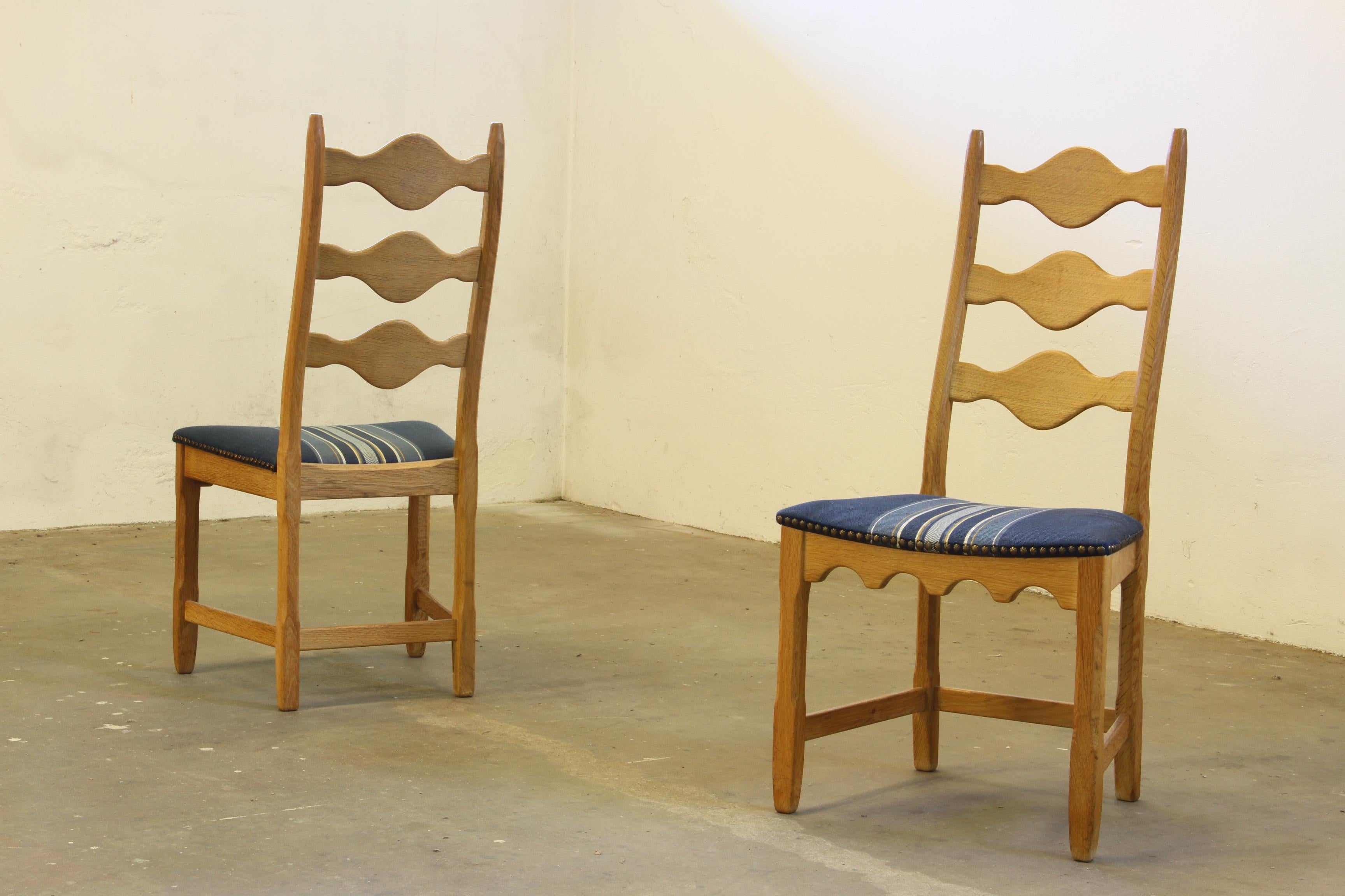 Vintage 1960s Danish Brutalist Oak Ladder Dining Chairs style of Kjærnulf For Sale 6