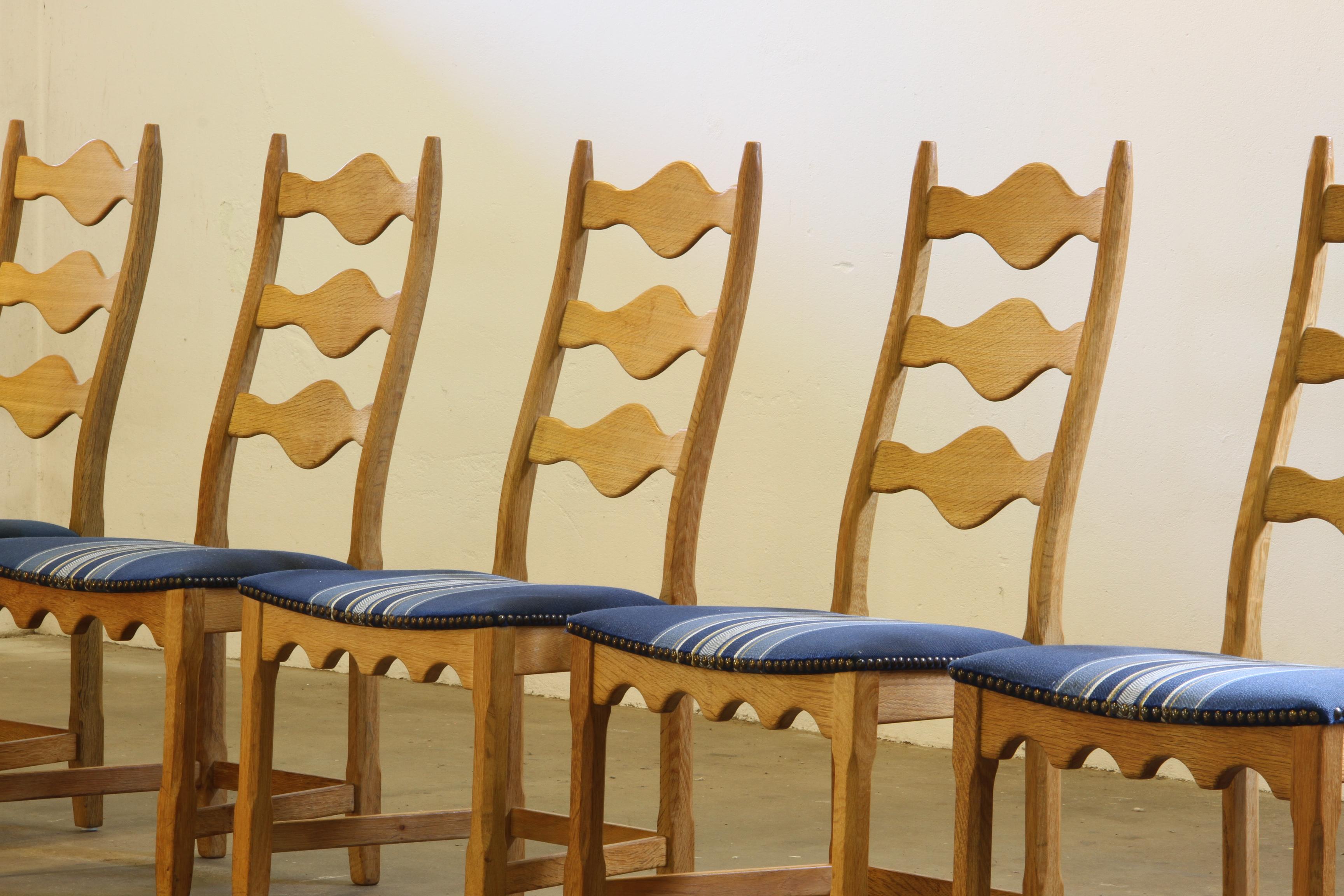 Mid-Century Modern Vintage 1960s Danish Brutalist Oak Ladder Dining Chairs style of Kjærnulf For Sale