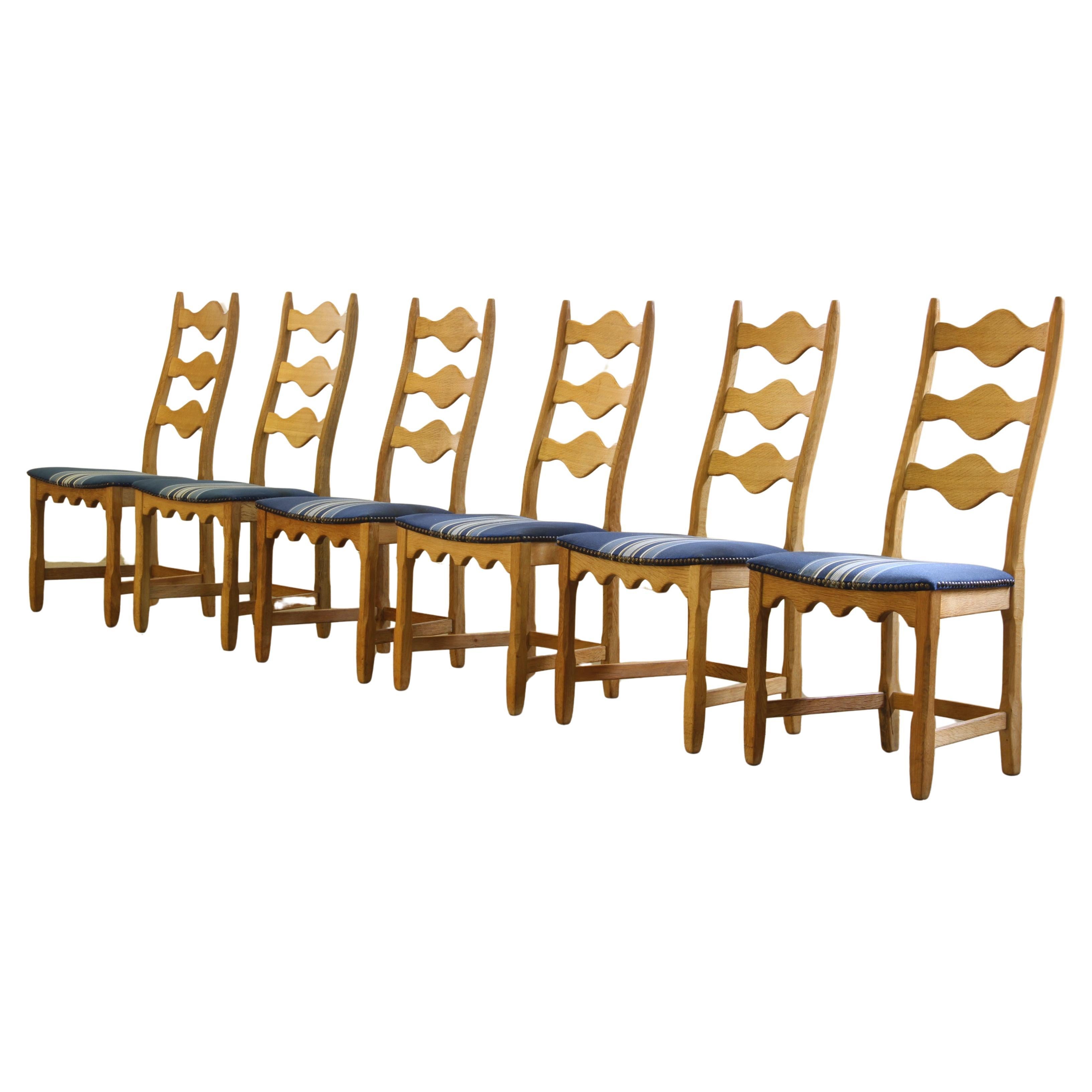 Vintage 1960s Danish Brutalist Oak Ladder Dining Chairs style of Kjærnulf For Sale