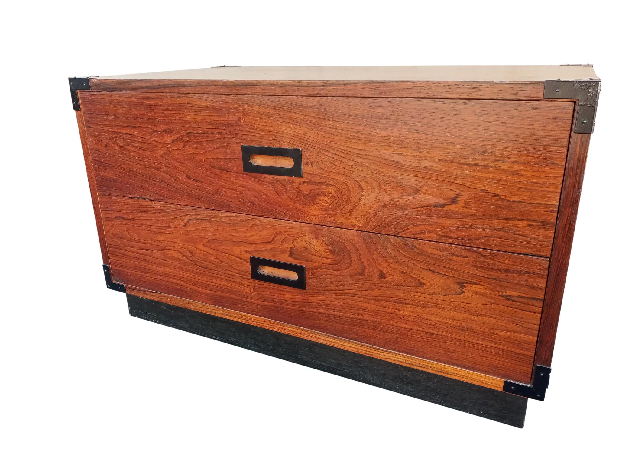 Mid-20th Century Vintage 1960s Danish, Campaign Style Rosewood 2 Drawer Nightstands End Tables