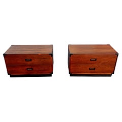 Vintage 1960s Danish, Campaign Style Rosewood 2 Drawer Nightstands End Tables Vintage 1960s Danish, Campaign Style Rosewood 2 Drawer Nightstands End Tables