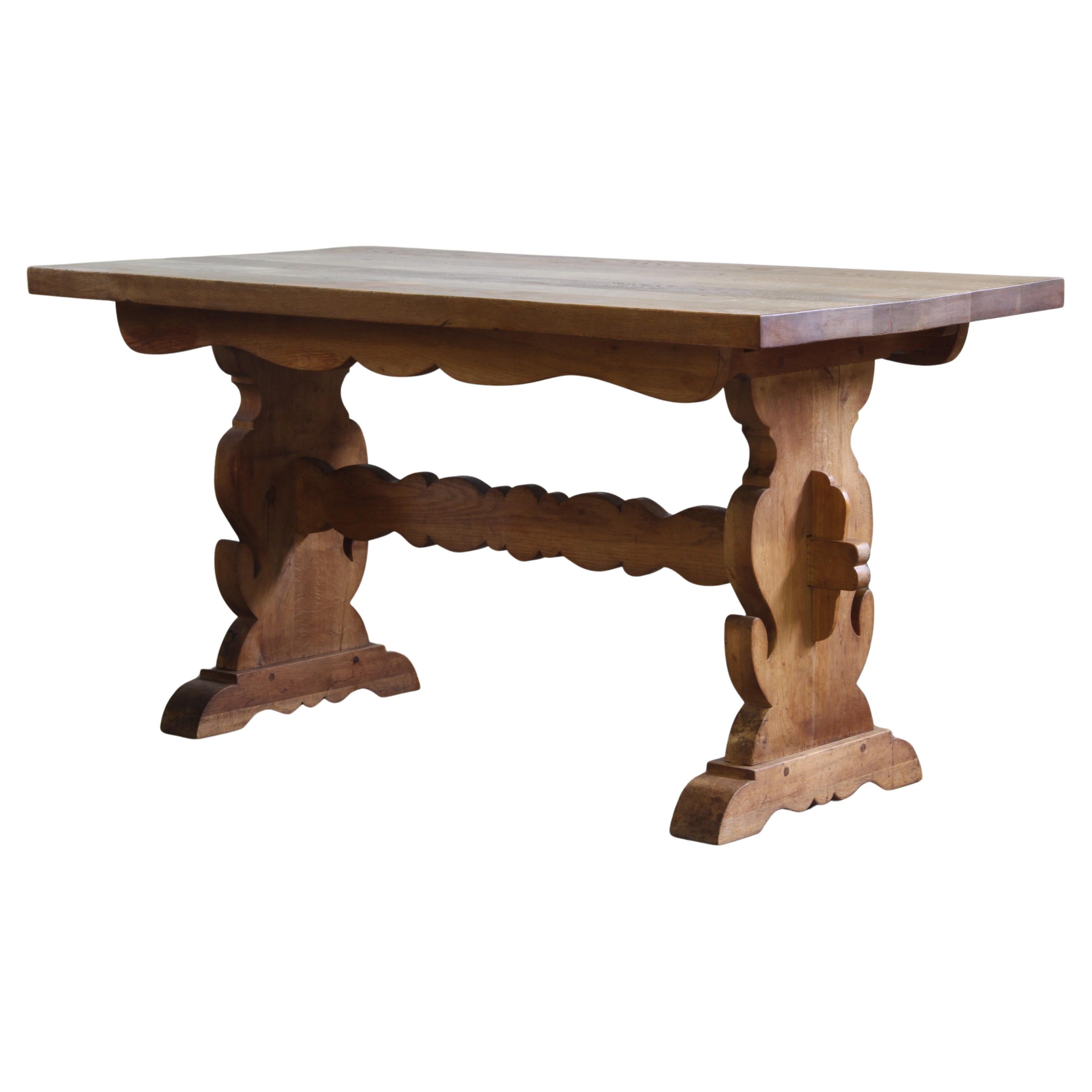 Vintage 1960s Danish Farmhouse Dining / Kitchen Table in Solid Oak, Old Pub en vente