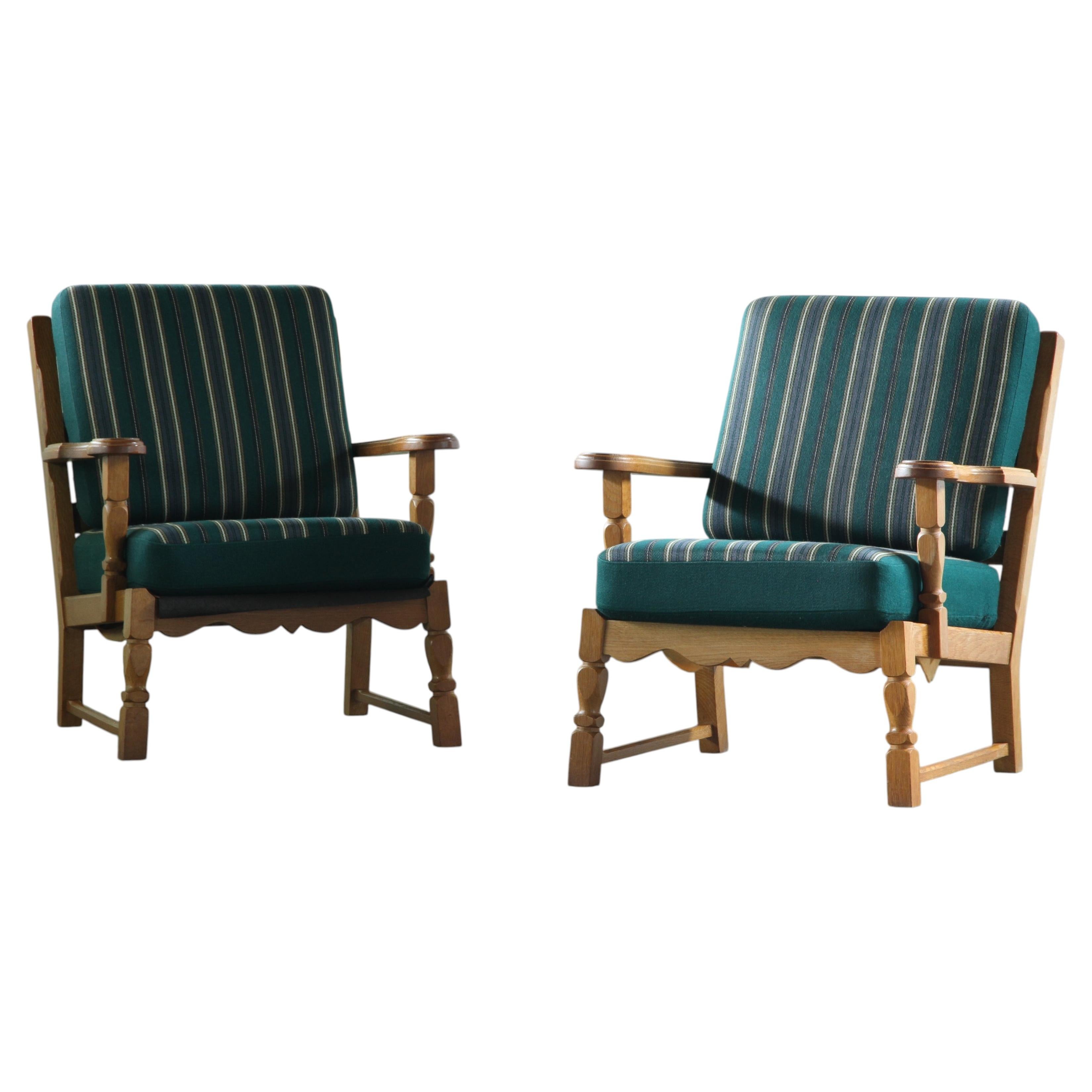 Vintage 1960s Danish Low Back Lounge Chairs in Light Oak, Henning Kjærnulf style