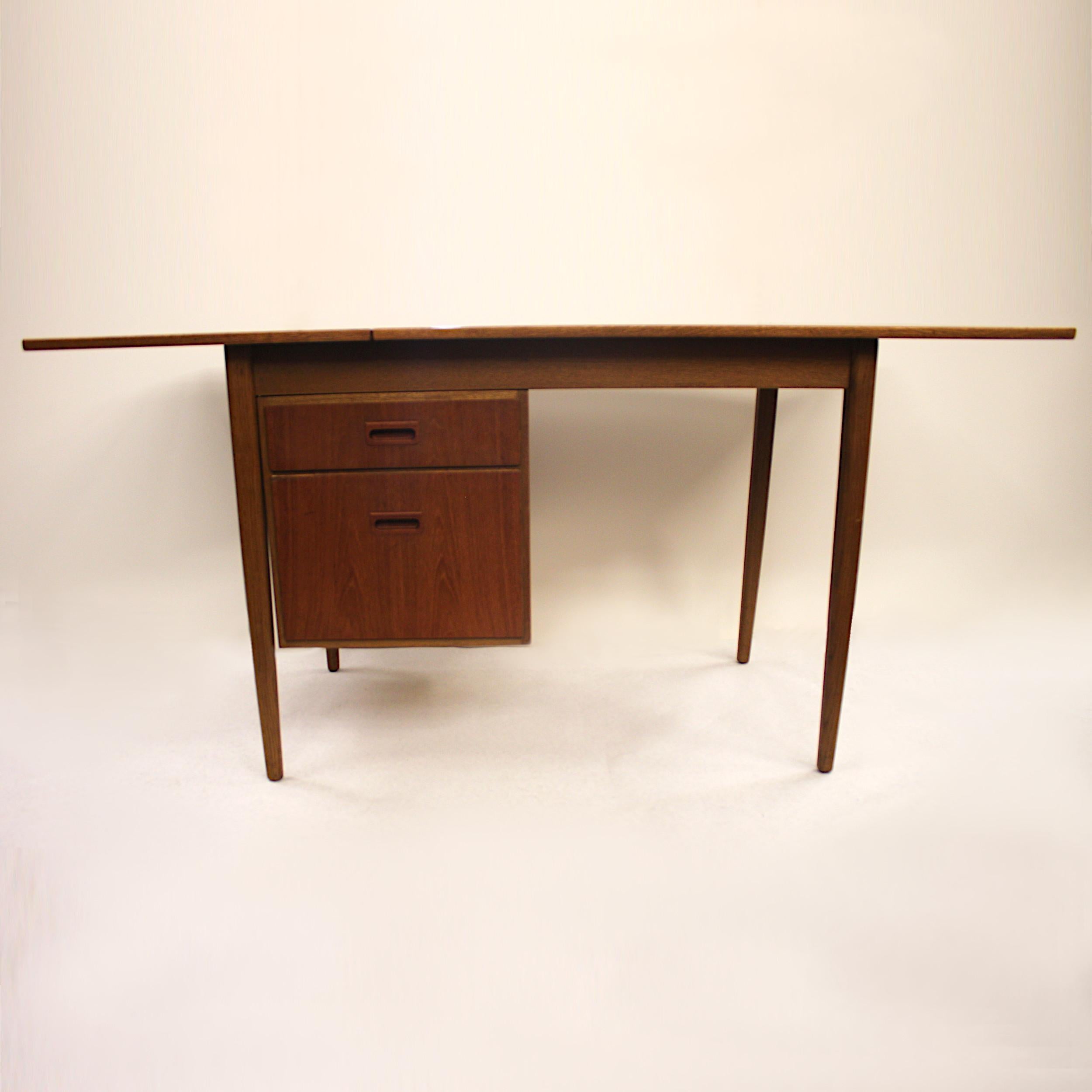 Swedish Vintage 1960s Danish Modern Arne Vodder Style Convertible Drop-Leaf Teak Desk
