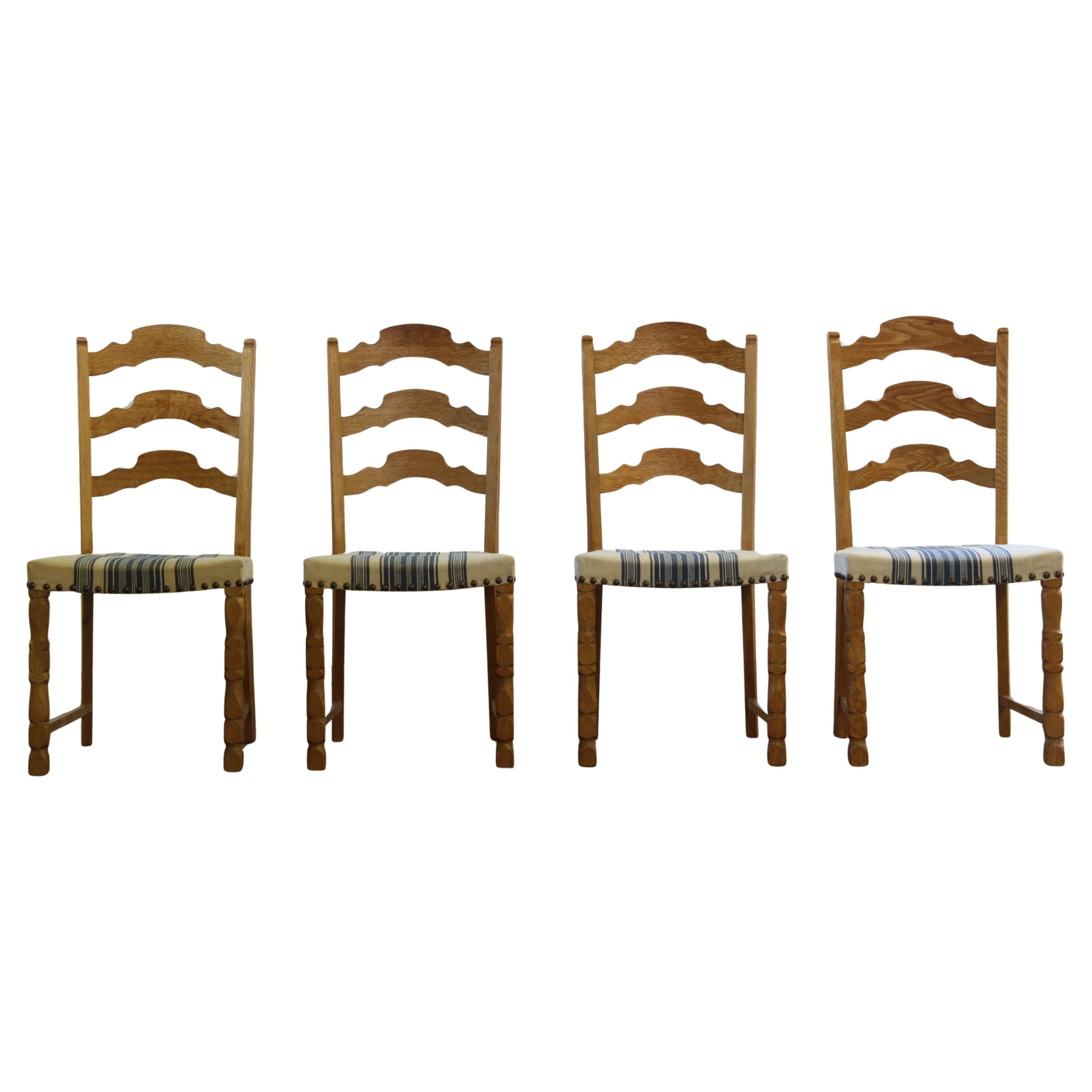 Vintage 1960s Danish Modern Brualist Oak Dining Chairs style of Kjærnulf, Set