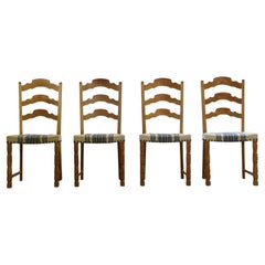 Vintage 1960s Danish Modern Brualist Oak Dining Chairs style of Kjærnulf, Set