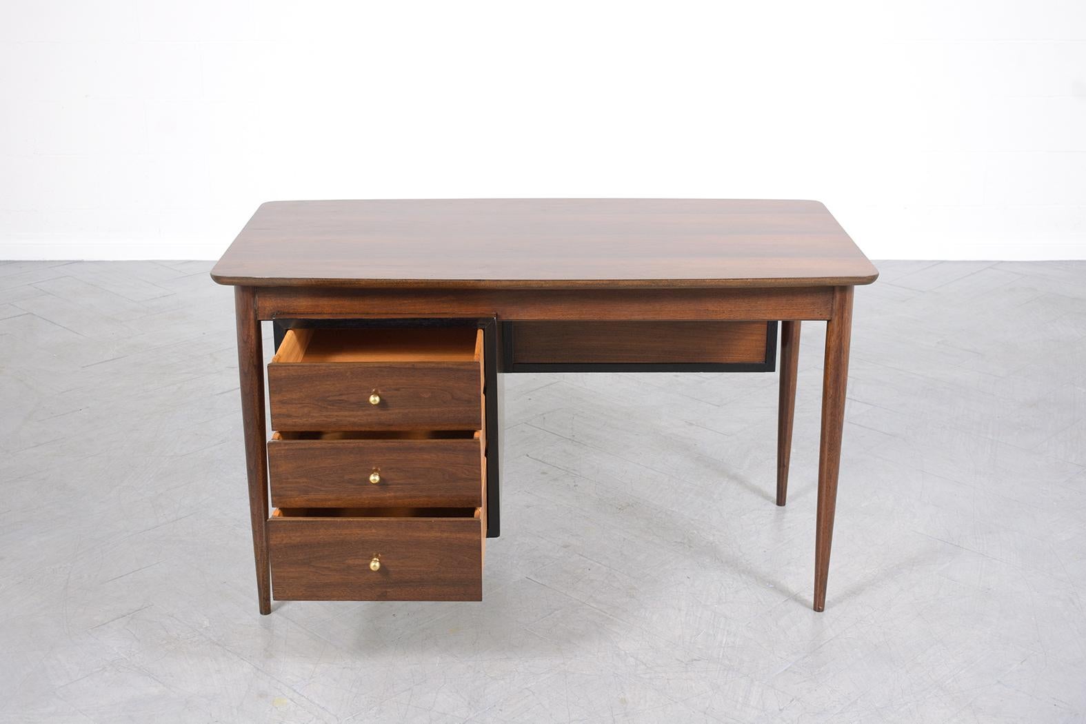 Hand-Carved Danish Modern Executive Desk in Walnut with Ebonized Accents