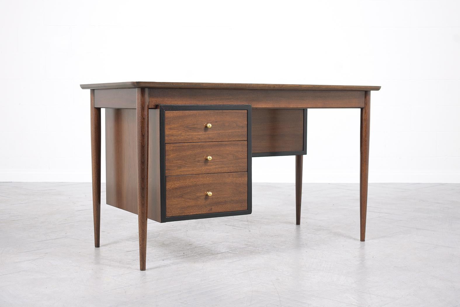 Lacquer Danish Modern Executive Desk in Walnut with Ebonized Accents
