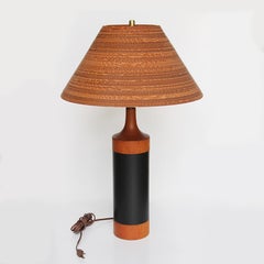 Vintage 1960's Danish Modern Leather-Wrapped Teak Table Lamp w/ Cardboard Shade