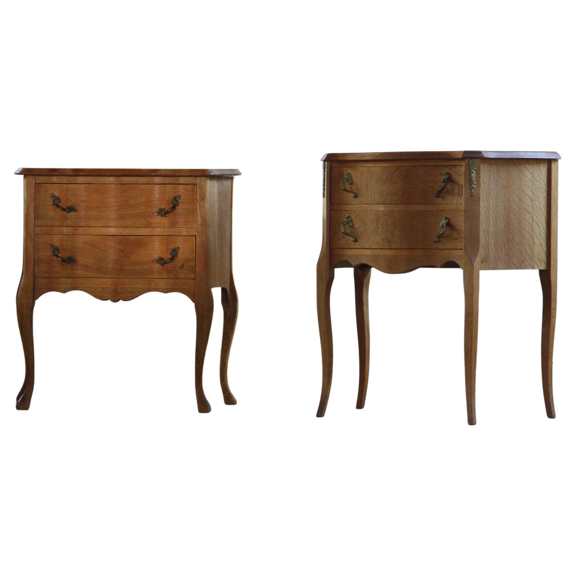 Vintage 1960s Danish Modern Oak Nightstands - Henning Kjærnulf Baroque style