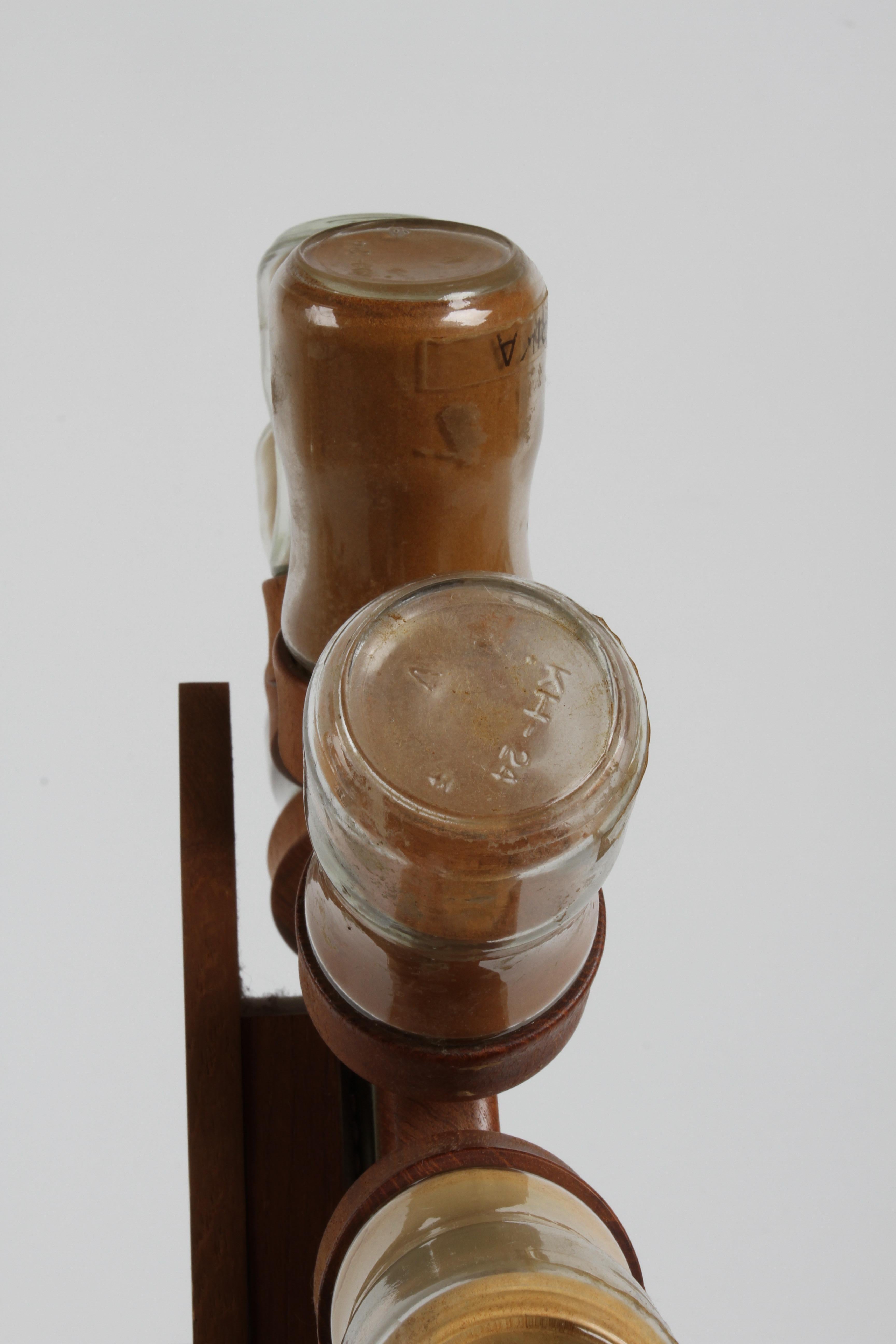 Vintage 1960s Danish Modern Teak & 12 Glass Jar Rotating Spice Wheel by Digsmed For Sale 4