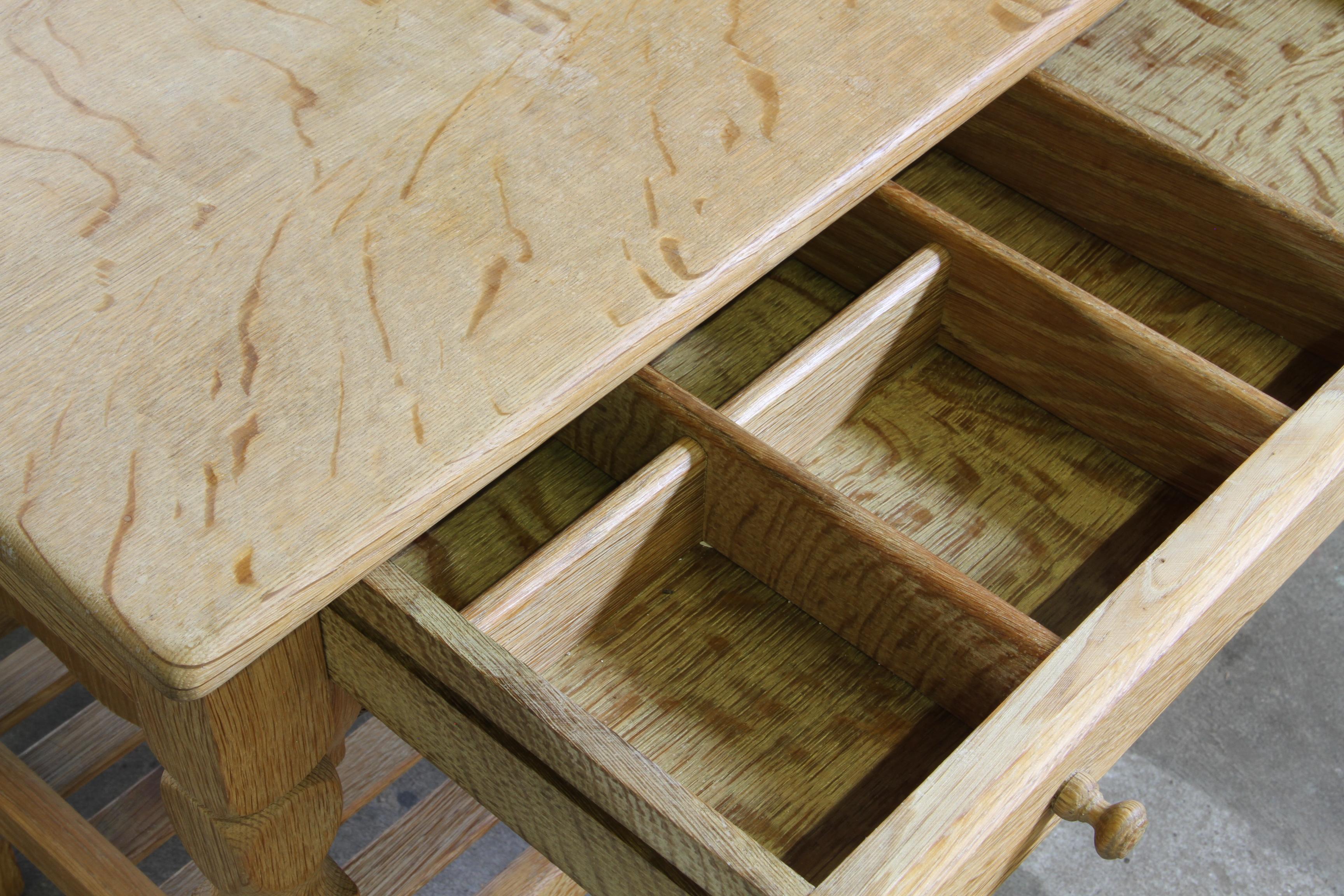 Vintage 1960s Danish Oak Coffee Table, Brutalist Mid-century, style of kjærnulf For Sale 5