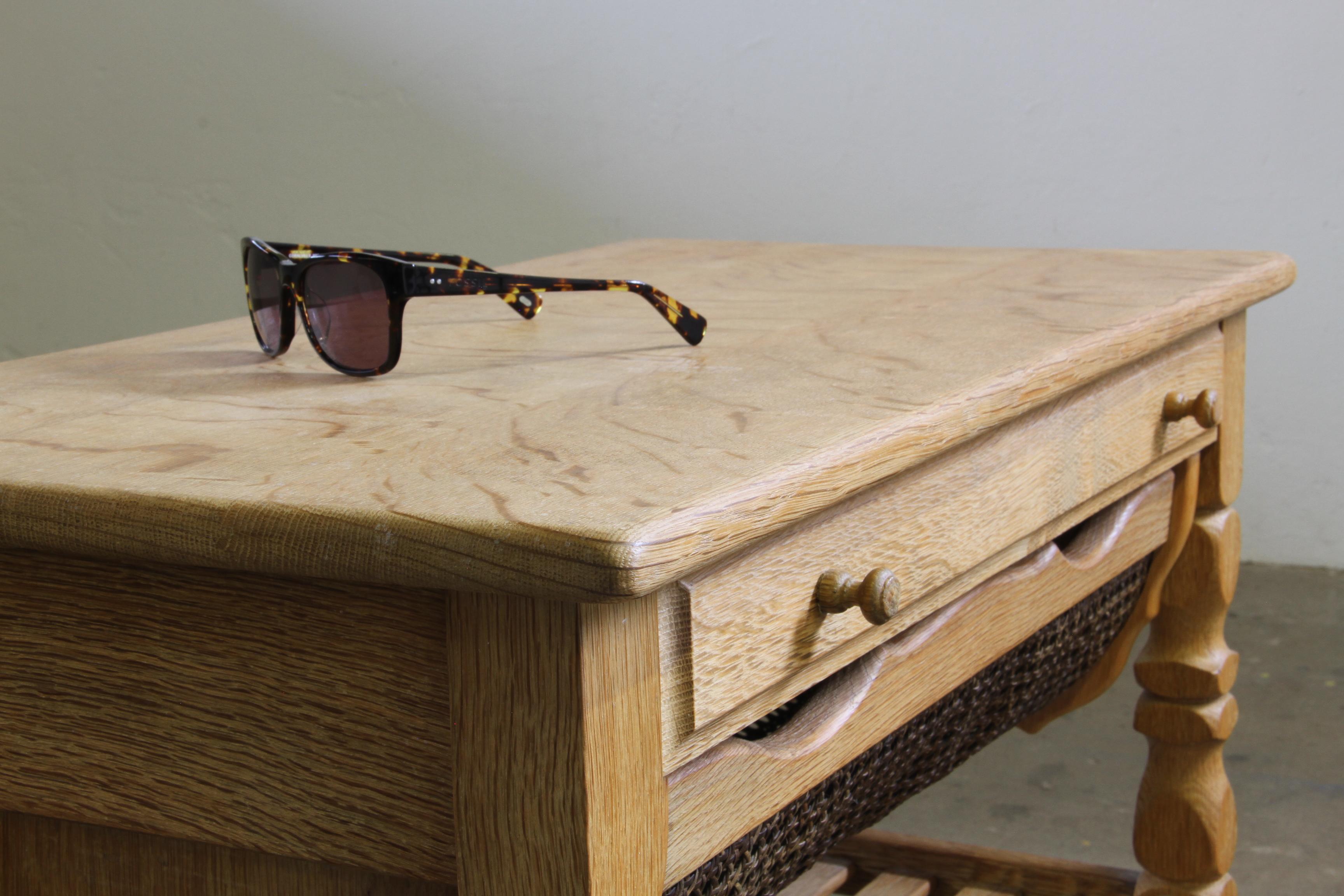 Vintage 1960s Danish Oak Coffee Table, Brutalist Mid-century, style of kjærnulf For Sale 12