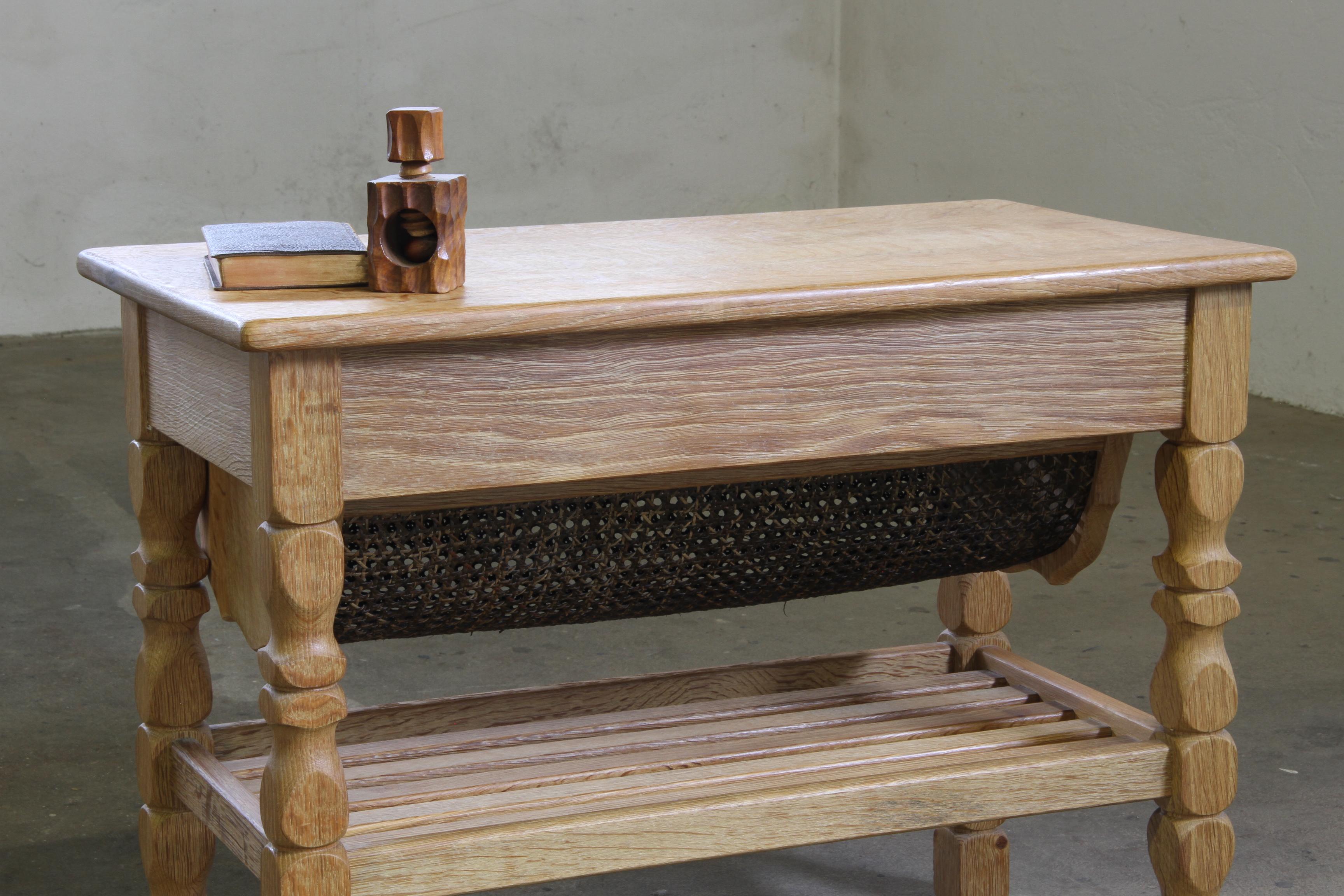Vintage 1960s Danish Oak Coffee Table, Brutalist Mid-century, style of kjærnulf For Sale 14