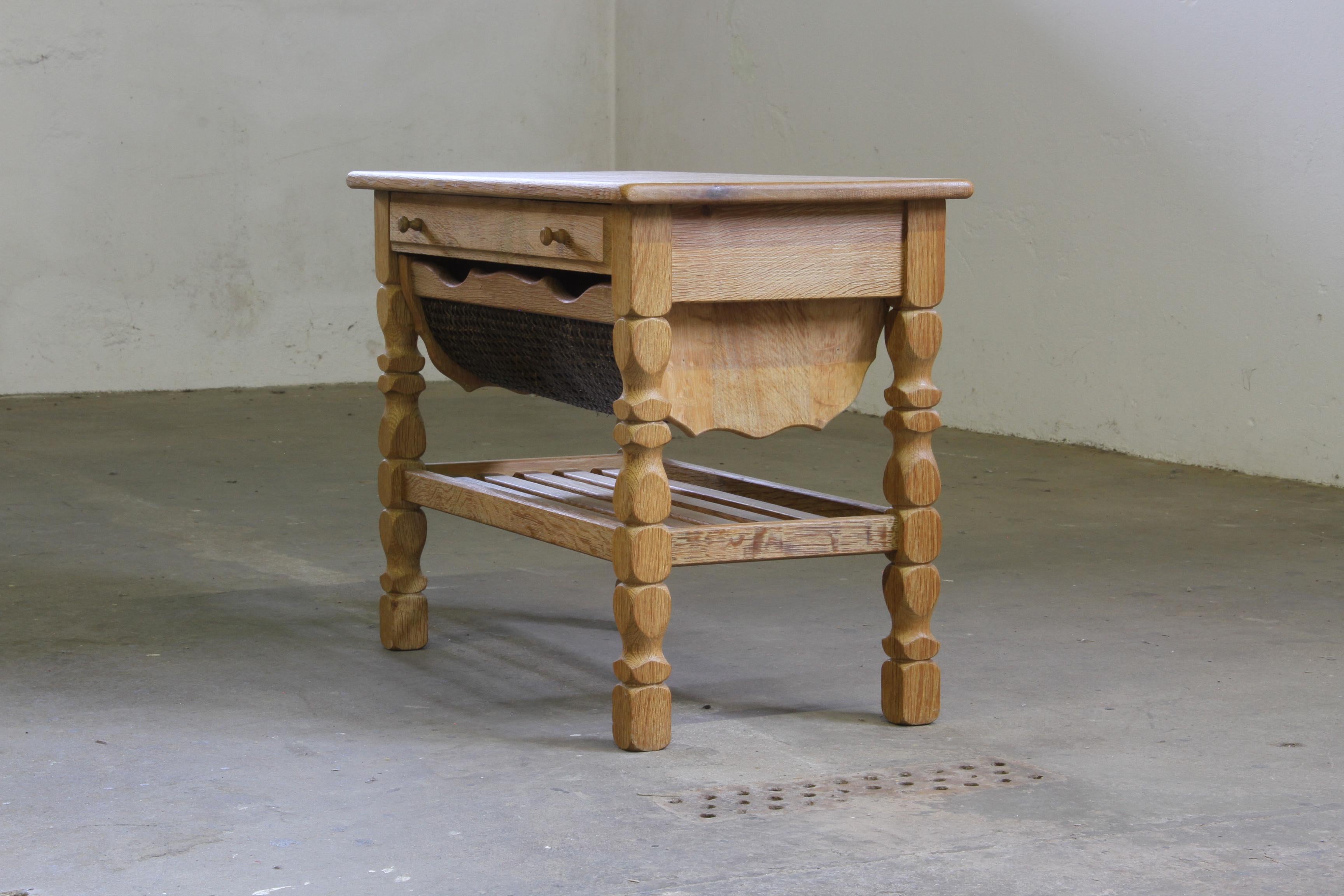 Mid-Century Modern Vintage 1960s Danish Oak Coffee Table, Brutalist Mid-century, style of kjærnulf For Sale