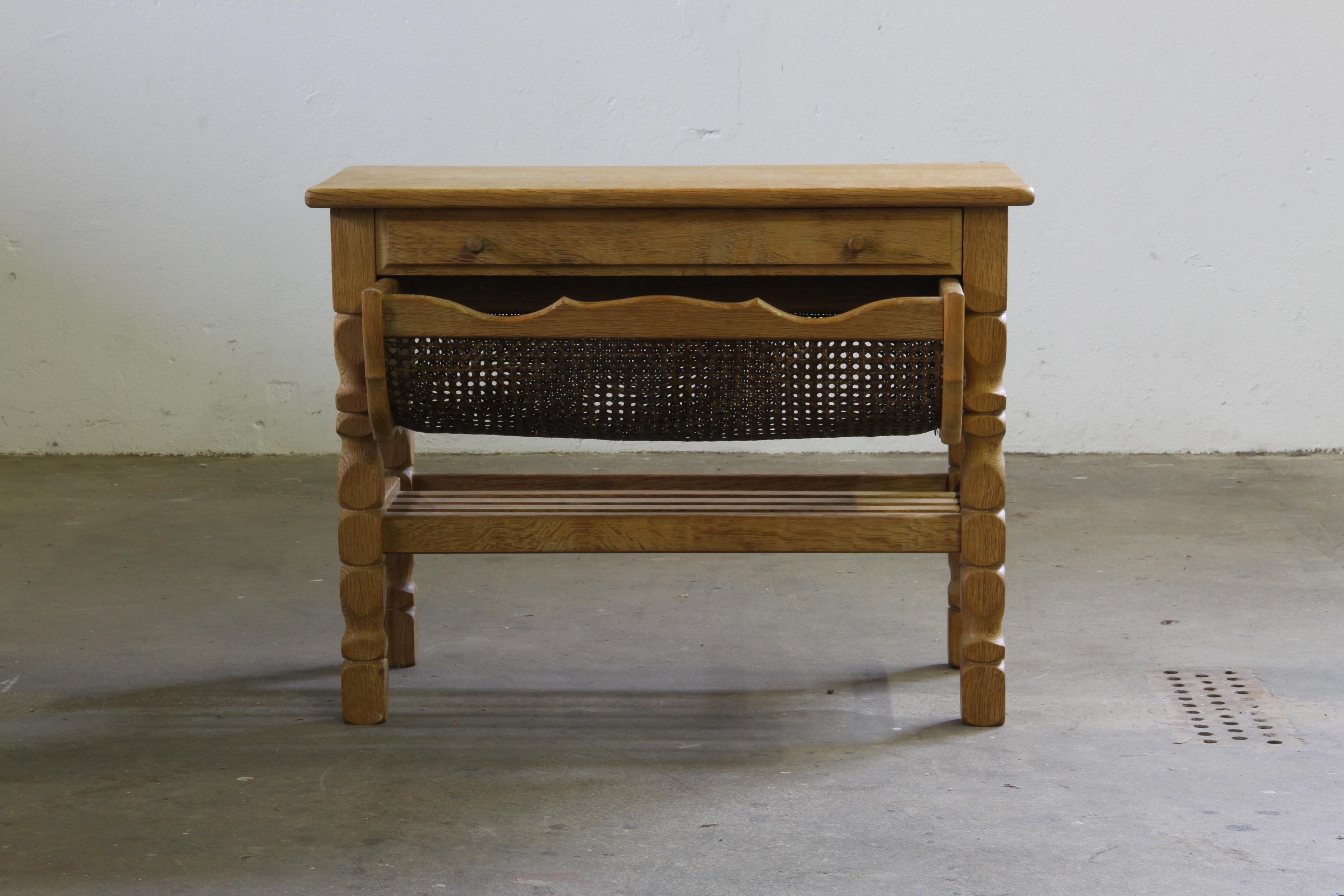 Vintage 1960s Danish Oak Coffee Table, Brutalist Mid-century, style of kjærnulf For Sale 1