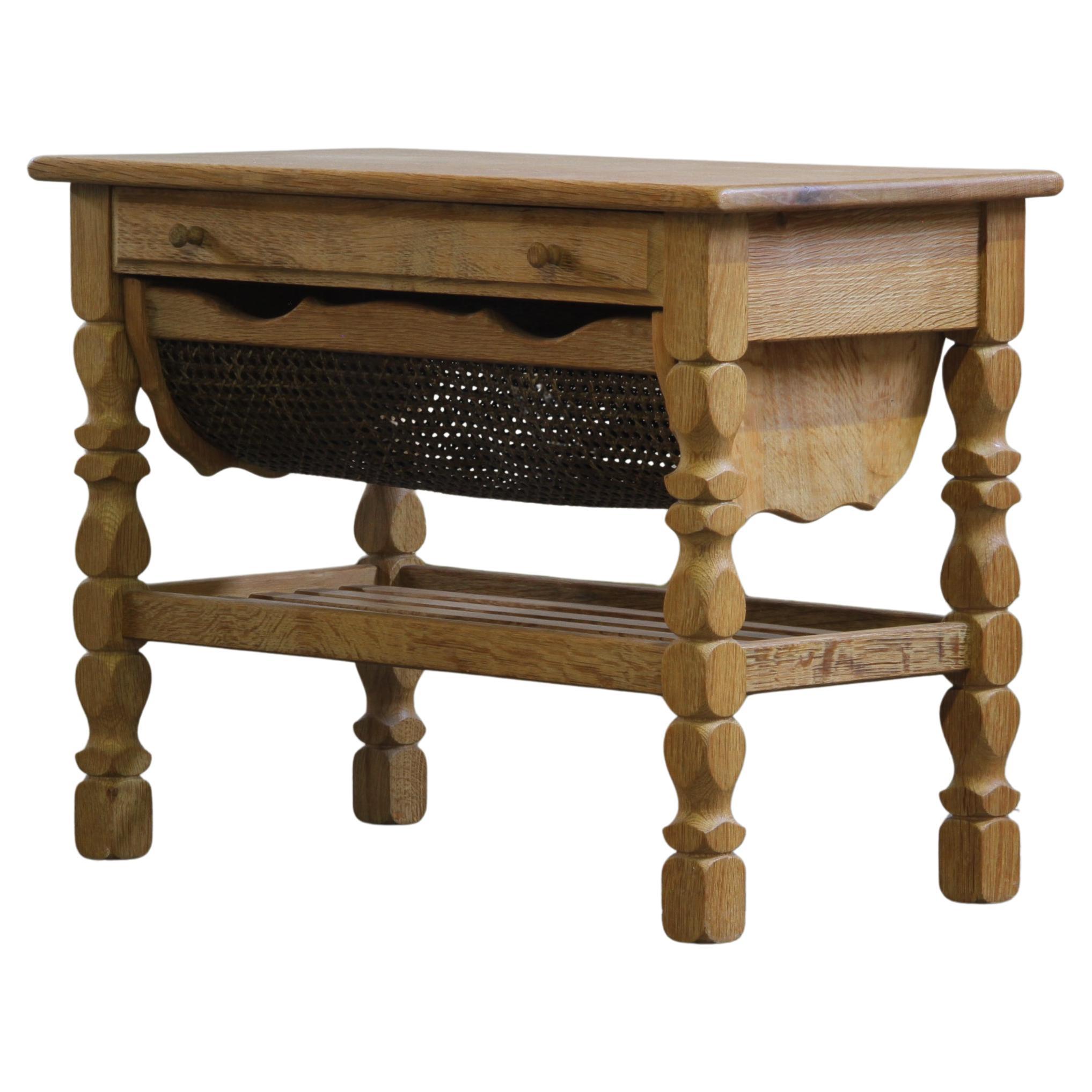 Vintage 1960s Danish Oak Coffee Table, Brutalist Mid-century, style of kjærnulf For Sale