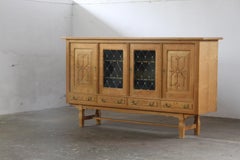 Vintage 1960s Danish Oak Sideboard with Glass Window Panels, Kjaernulf style