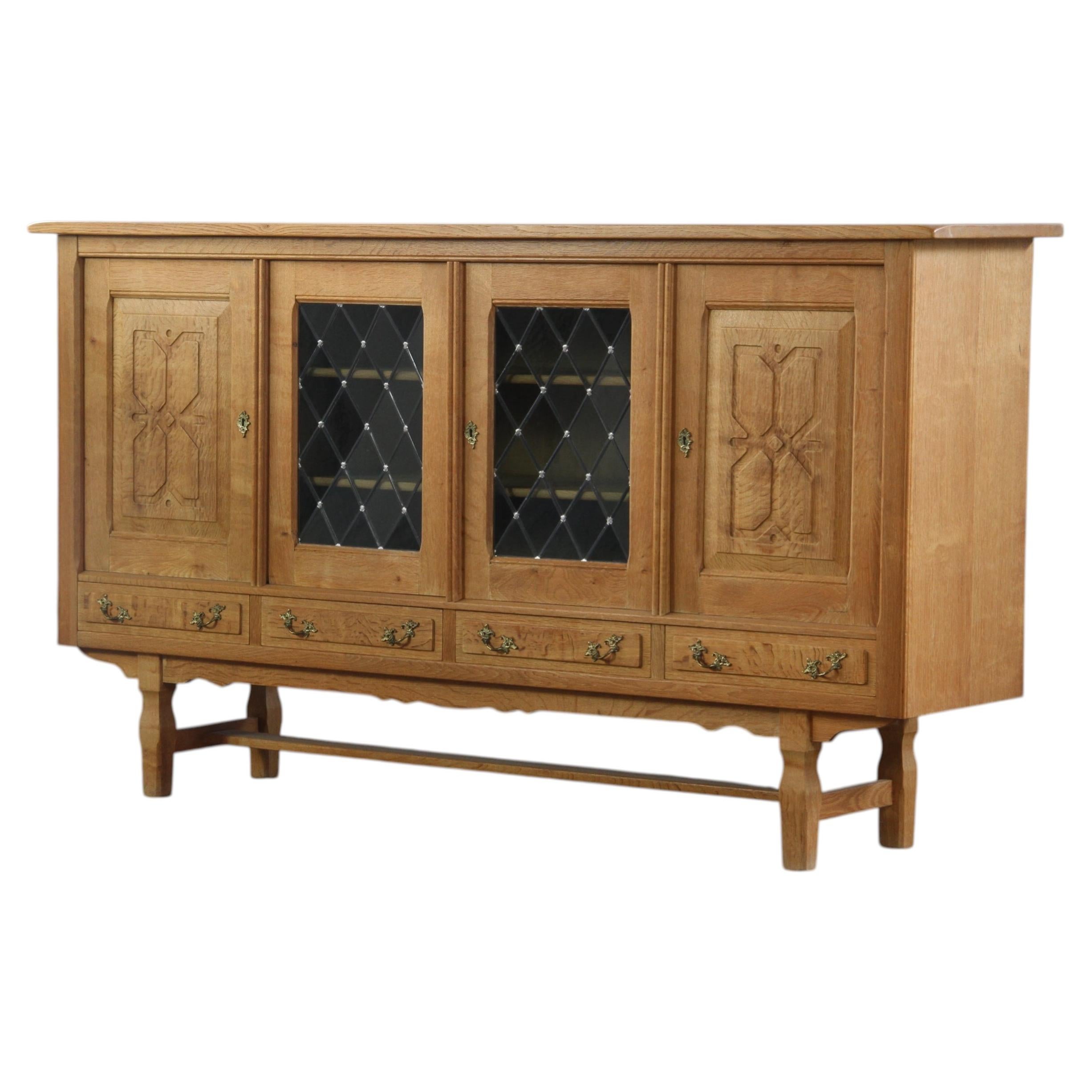 Vintage 1960s Danish Oak Sideboard with Glass Window Panels, Kjaernulf style