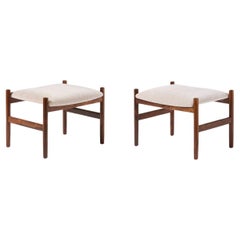 Vintage 1960s Danish Rosewood & Mohair Velvet Ottomans