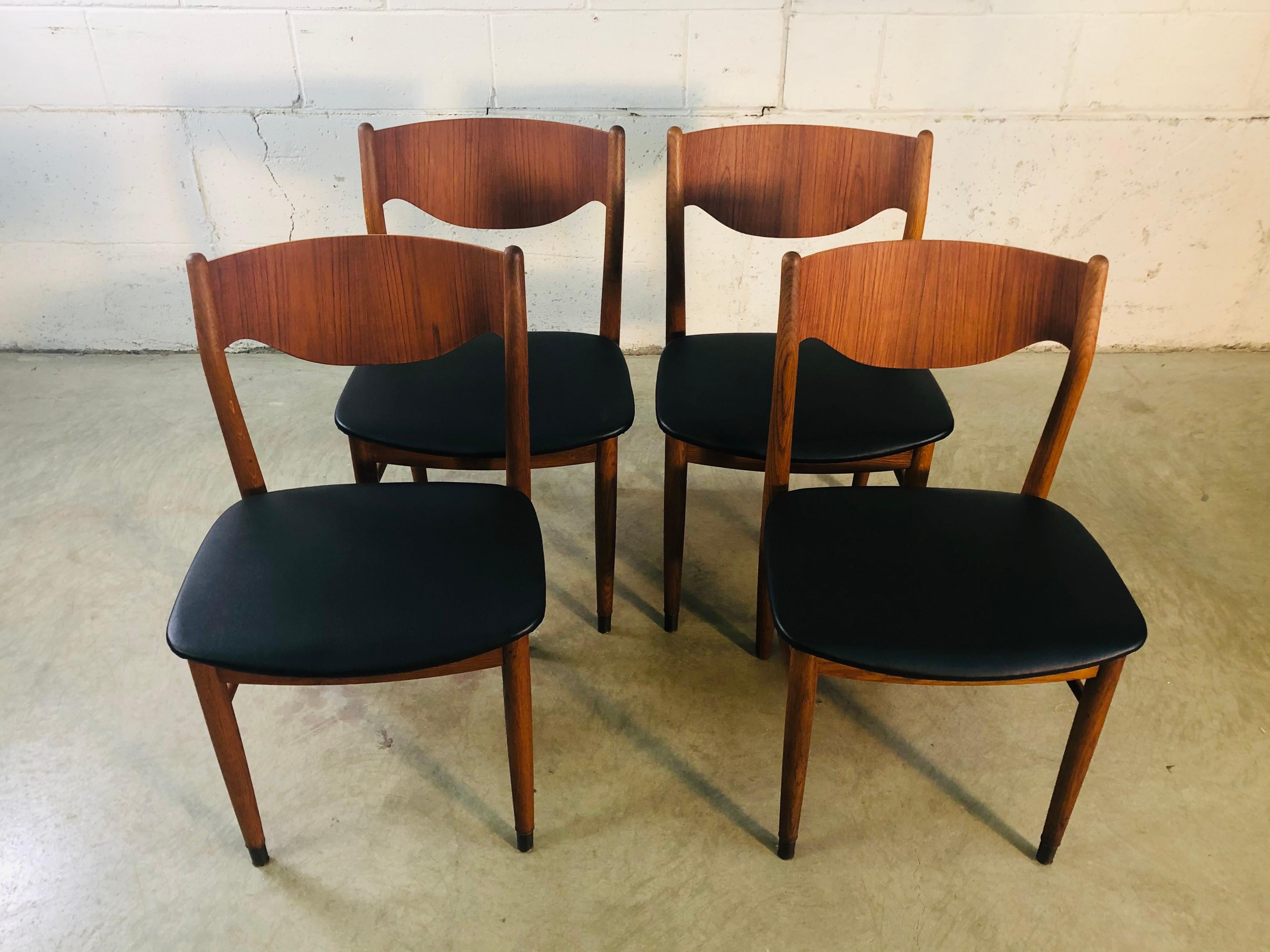 Scandinavian Modern Vintage 1960s Danish Teak and Beech Wood Dining Chairs, Set of 4