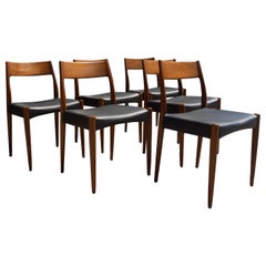 Vintage 1960s Danish Teak & Leather Model 175 Dining Chairs by Mogens Kold