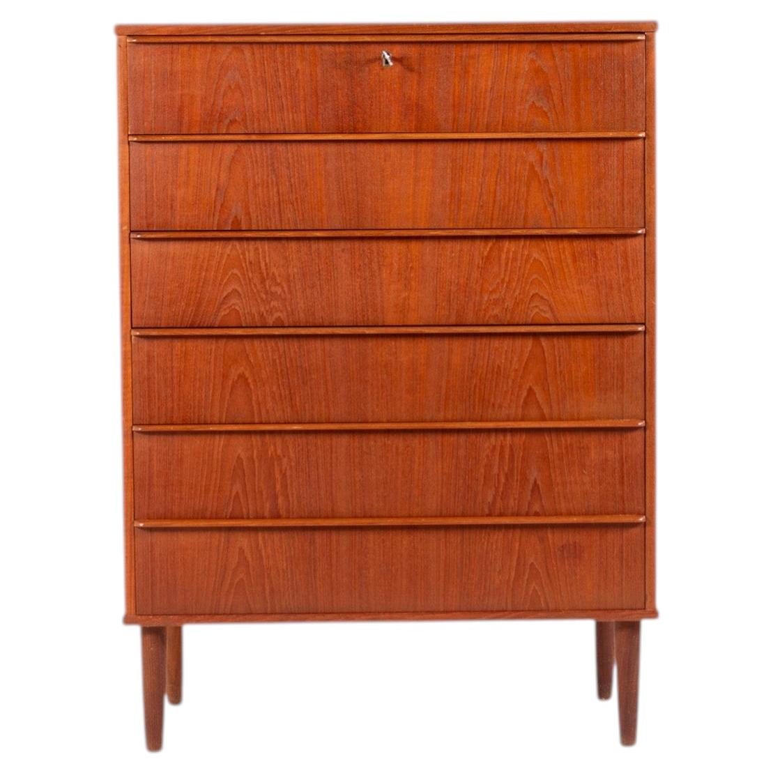 Vintage 1960s Danish Teak Tallboy Chest of Six Drawers by Si-bomi Møbler