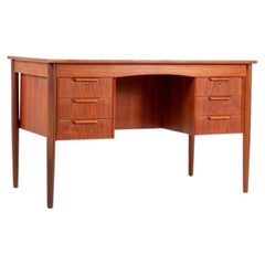 Vintage 1960s Danish Teak Writing Desk with Six Drawers