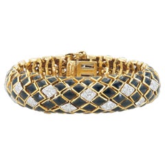 Vintage 1960s David Webb Black Enamel and Diamond Dragon Scales Bracelet