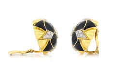 Vintage anni '1960 David Webb Orecchini con smalto nero e diamanti