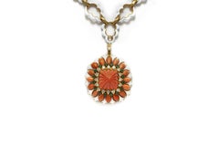 Vintage 1960s David Webb Carved Coral Brooch Pendant Sautoir Necklace