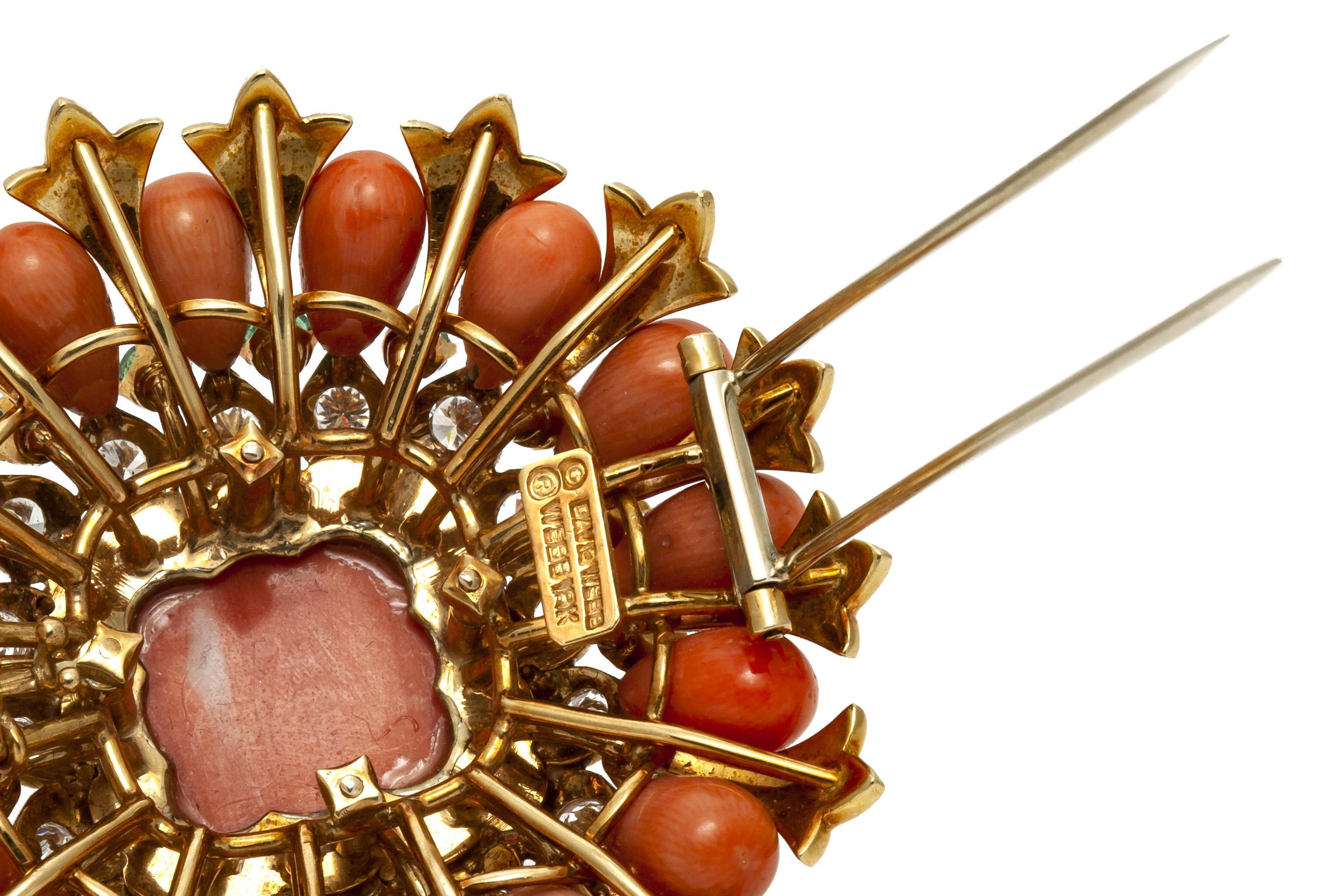 David Webb, collier sautoir avec broche et pendentif en corail sculpté, années 1960 en vente 1