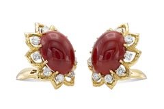 Vintage 1960s David Webb Coral and Diamond Earrings