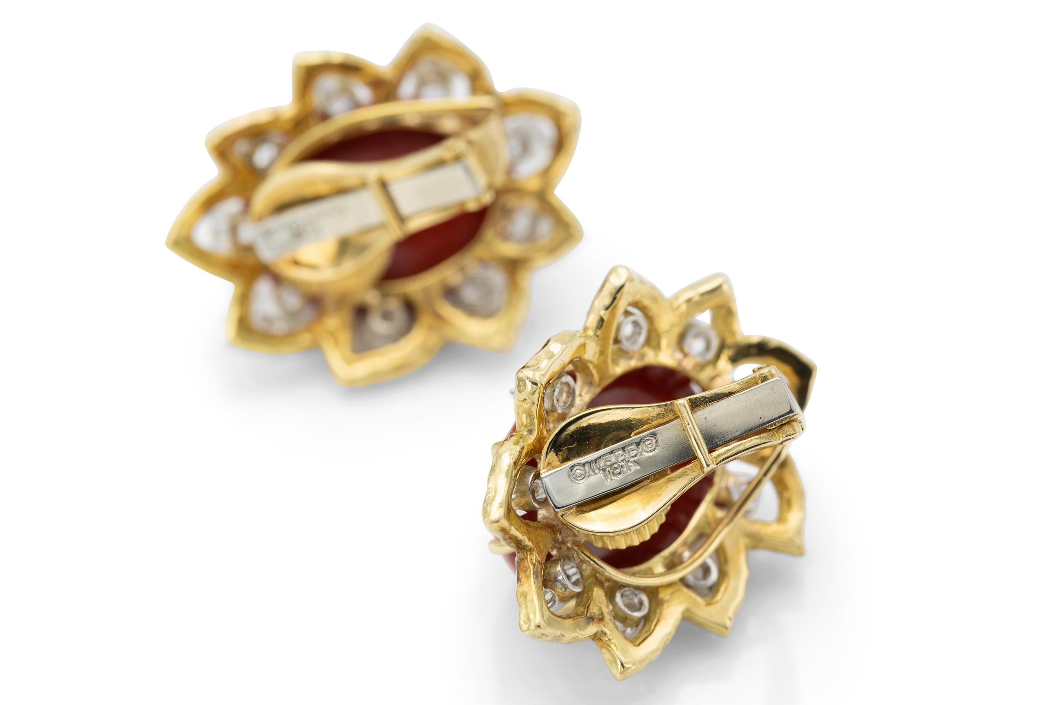 David Webb Vintage 1960er Jahre Koralle und Diamant-Ohrringe im Zustand „Gut“ im Angebot in New York, NY