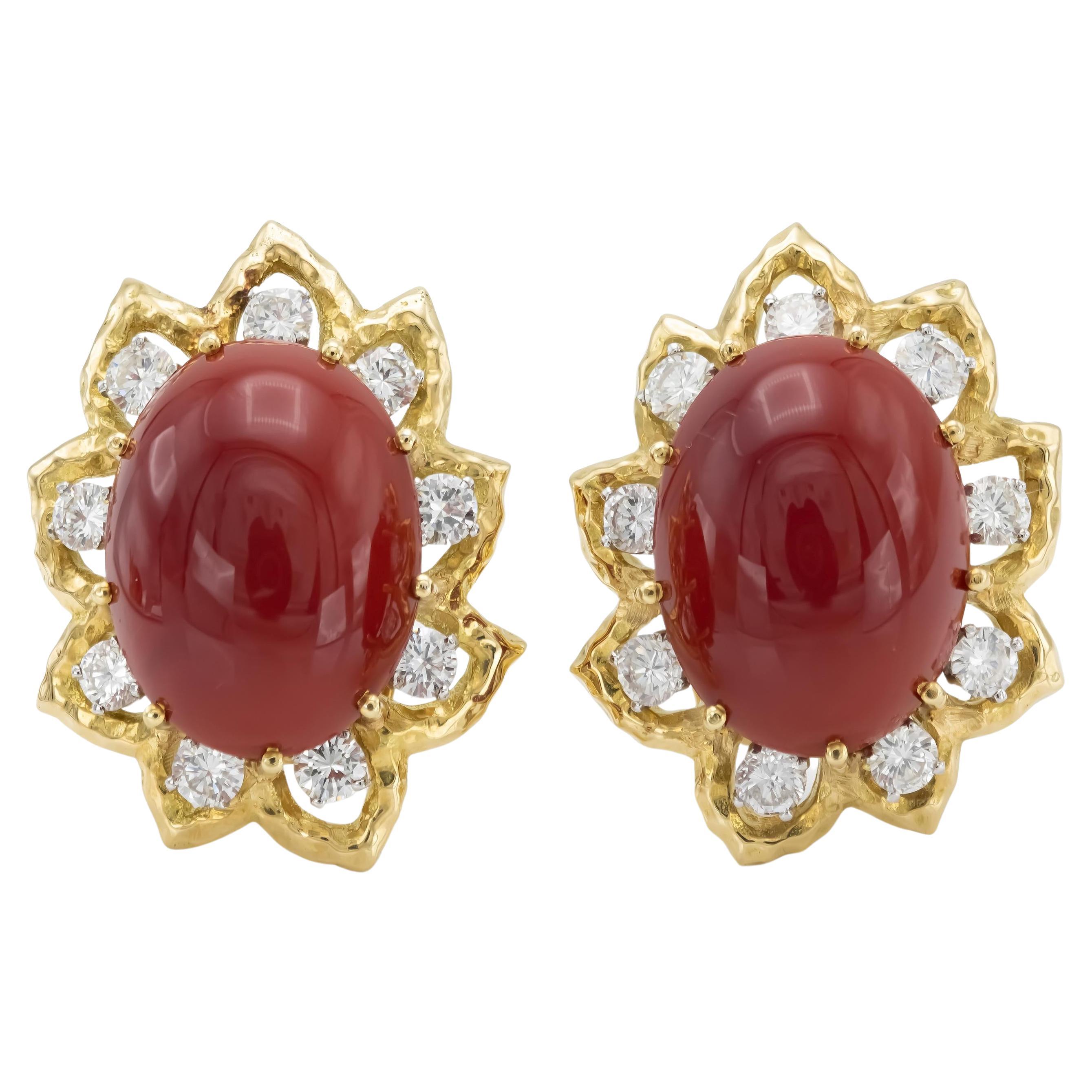 Pendientes vintage de coral y diamantes David Webb, años 60