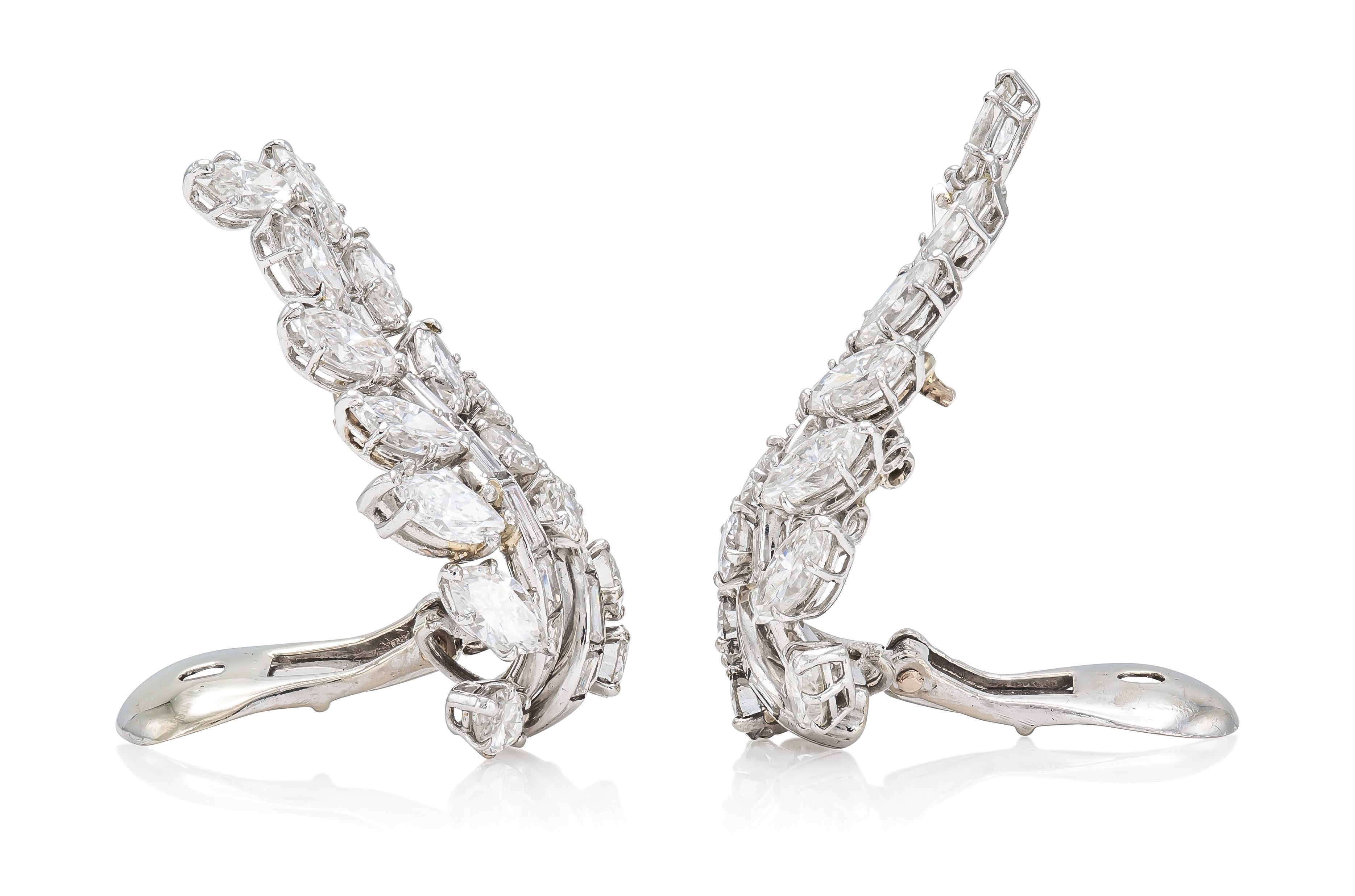 Mixed Cut Vintage 1960s David Webb Diamond Leaf Earrings For Sale