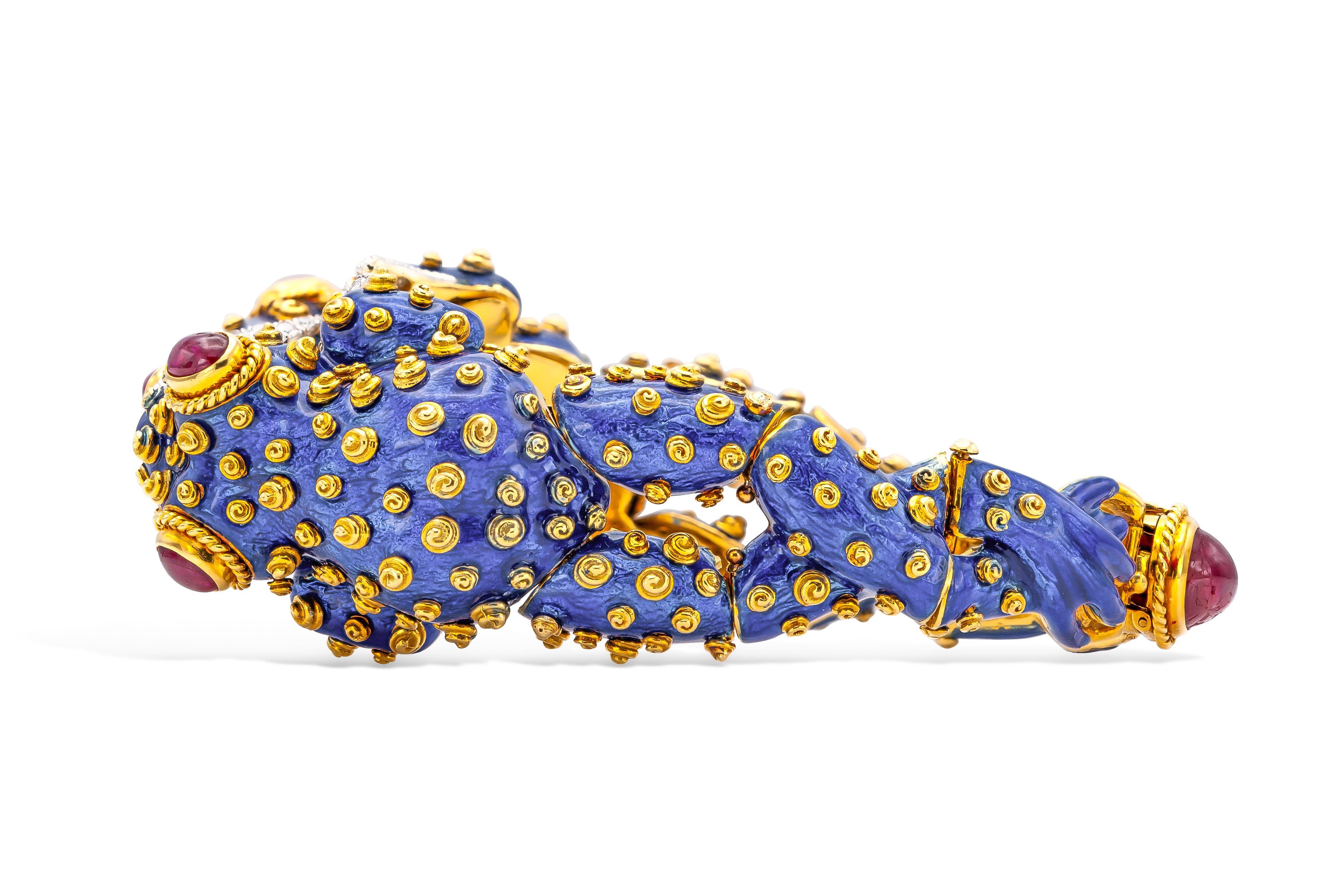 Pulsera vintage 1960 David Webb Rana de dos cabezas Cabujón en venta