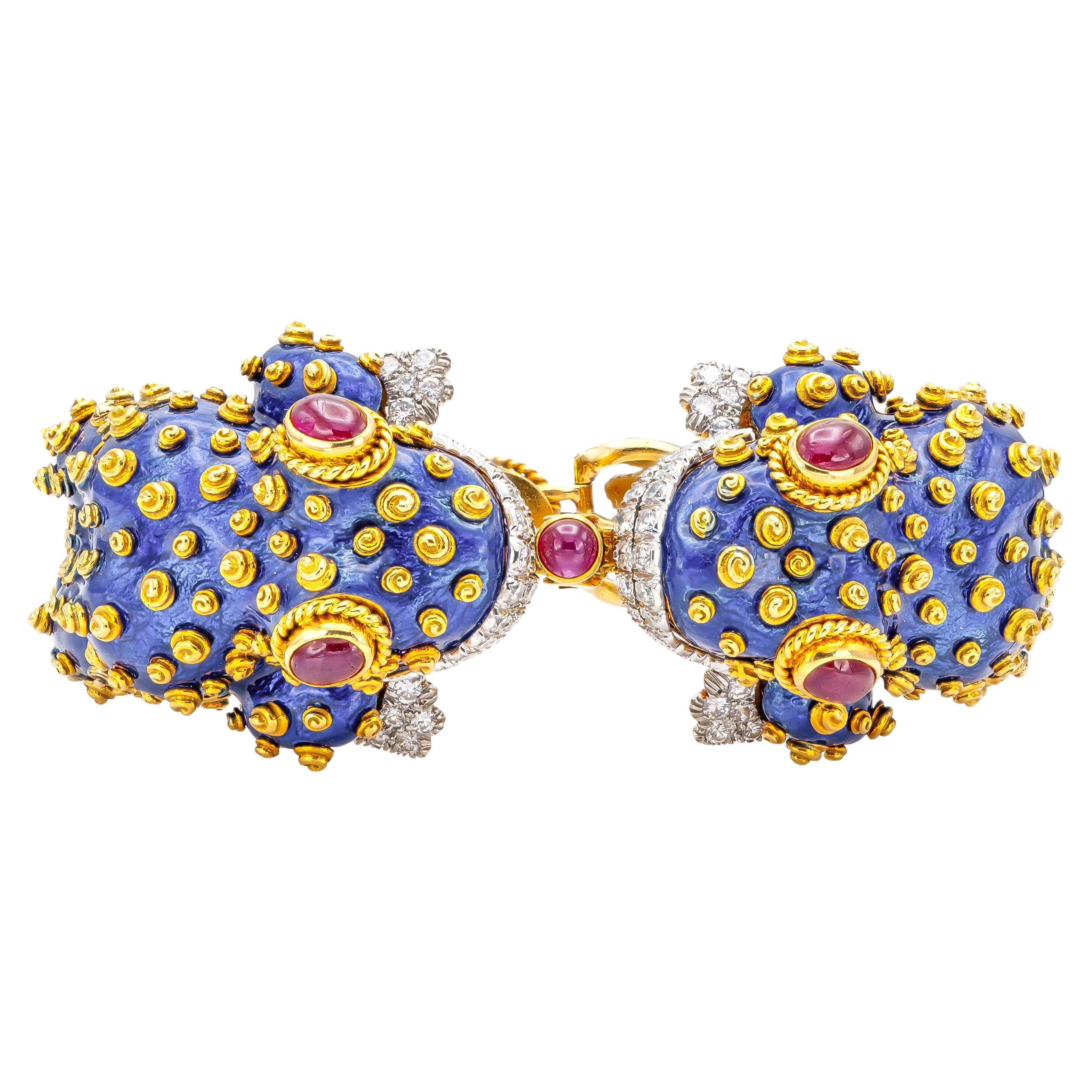 Vintage 1960s David Webb Double Headed Frog Bracelet
