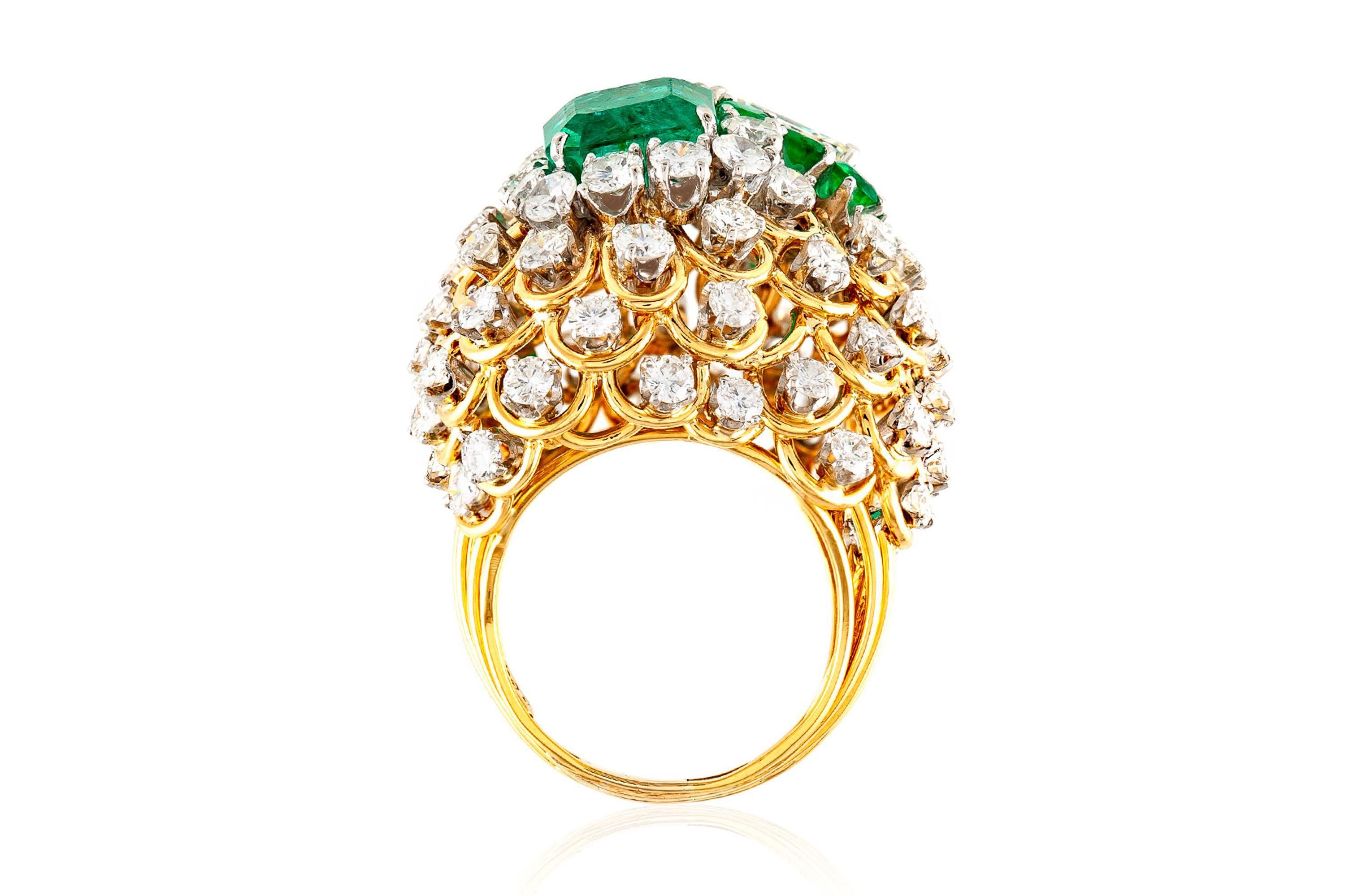 Emerald Cut Vintage 1960s David Webb Emerald and Diamond Ring For Sale