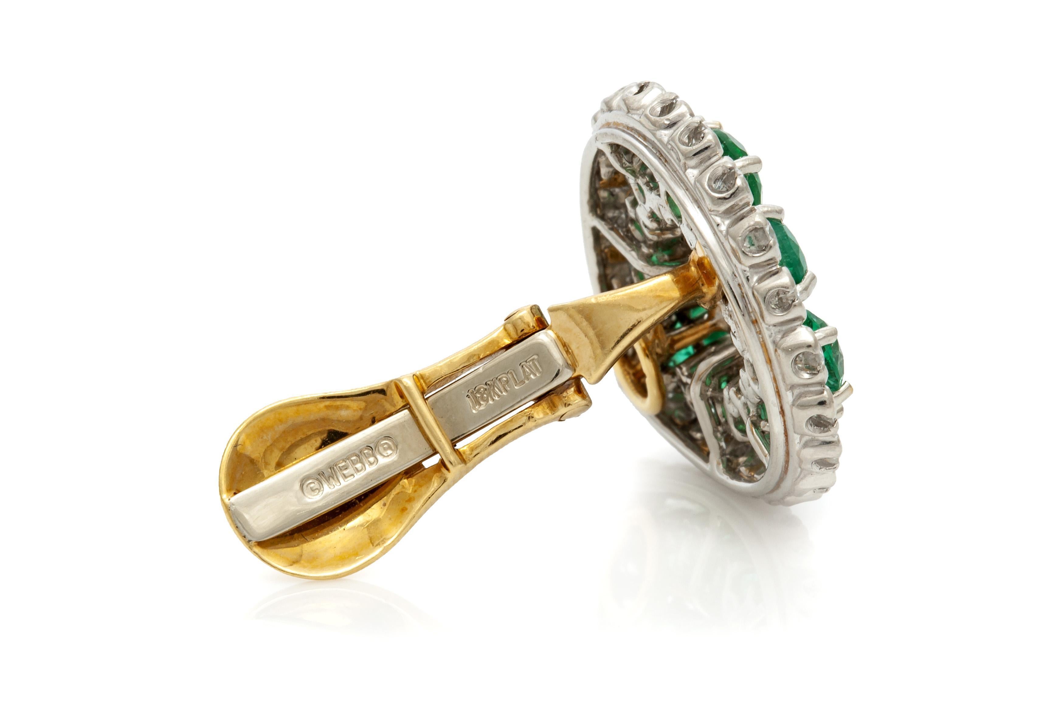 Round Cut Vintage 1960s David Webb Emerald Diamond Earrings For Sale