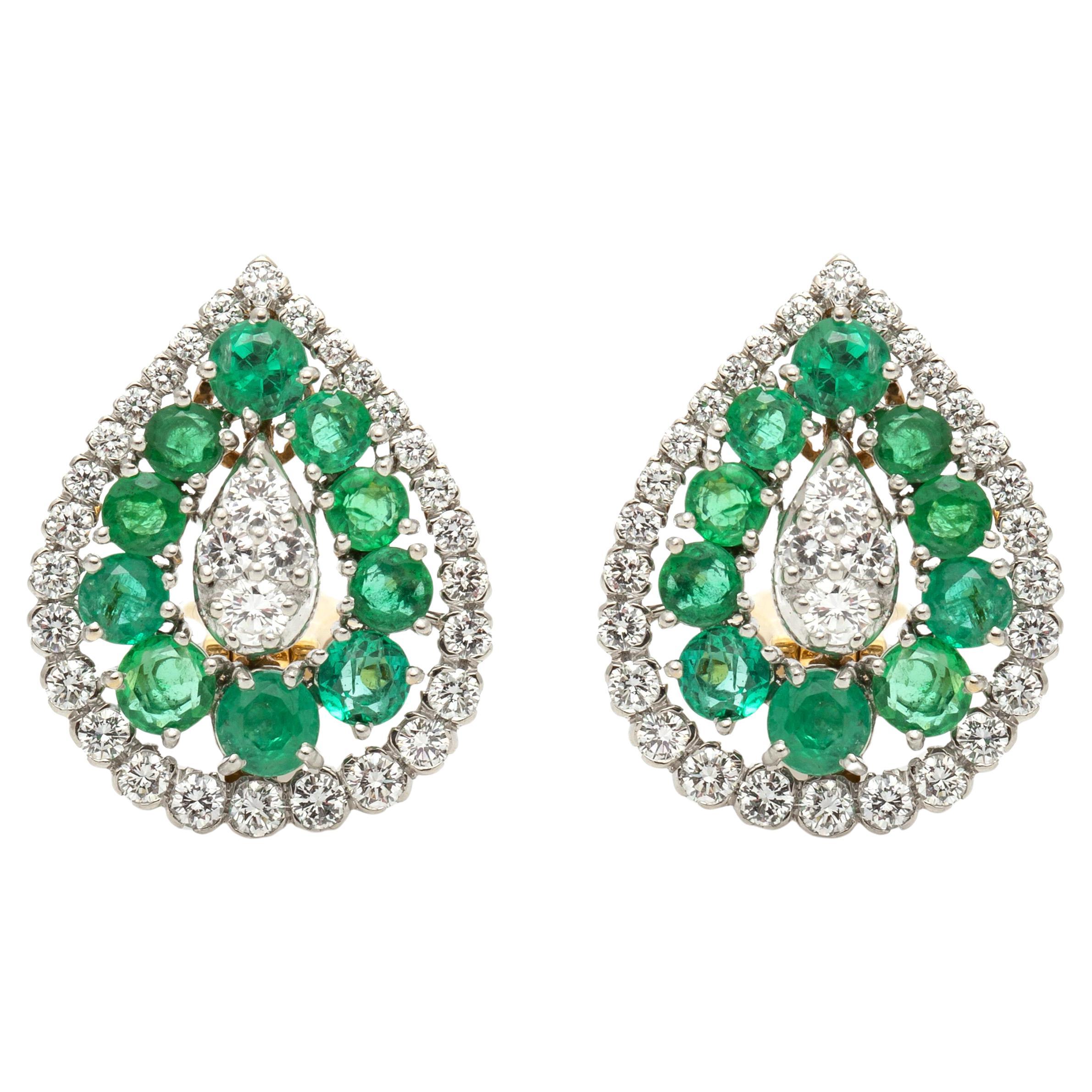 Vintage 1960s David Webb Emerald Diamond Earrings