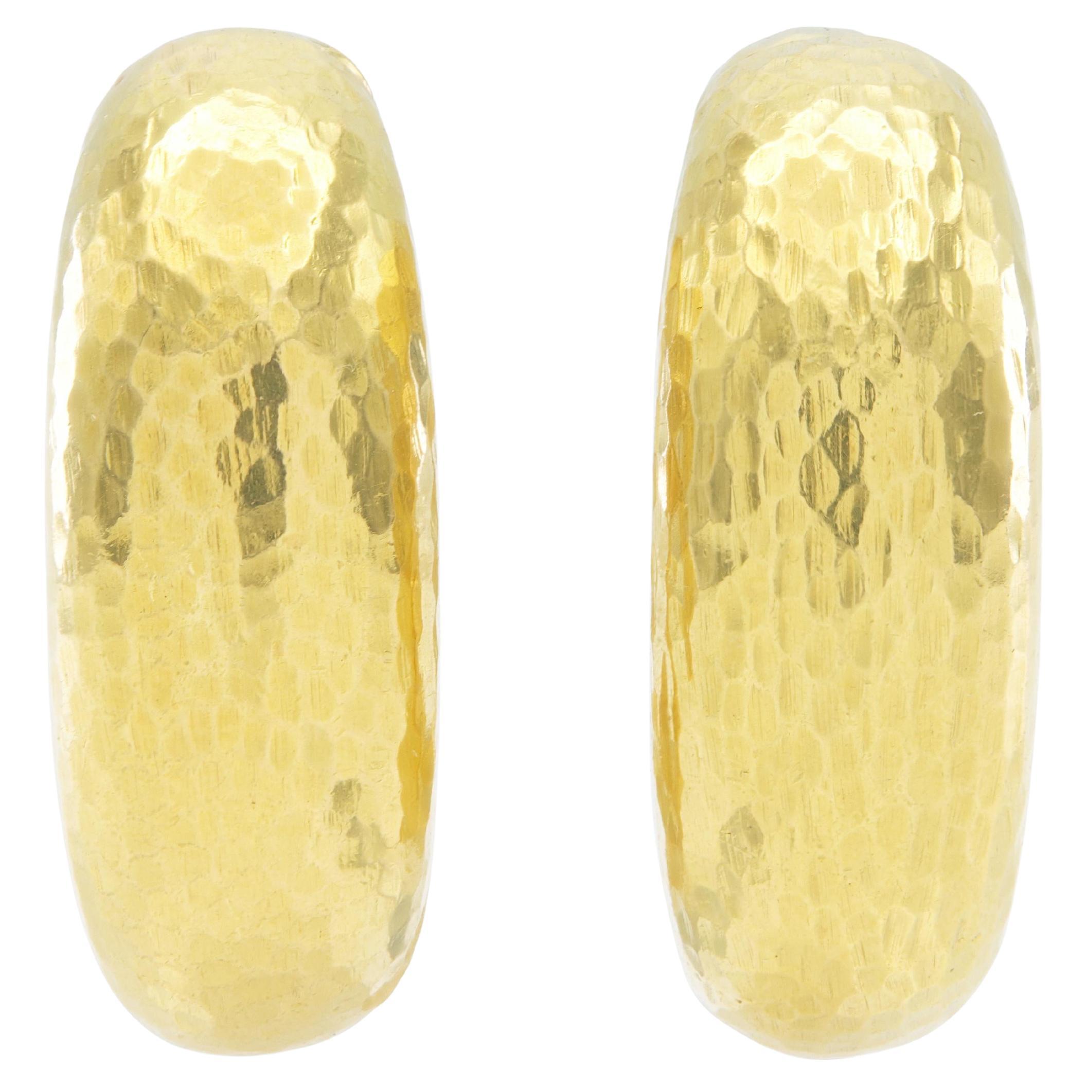 Vintage 1960s David David Webb Hammered Gold Hoop Earrings