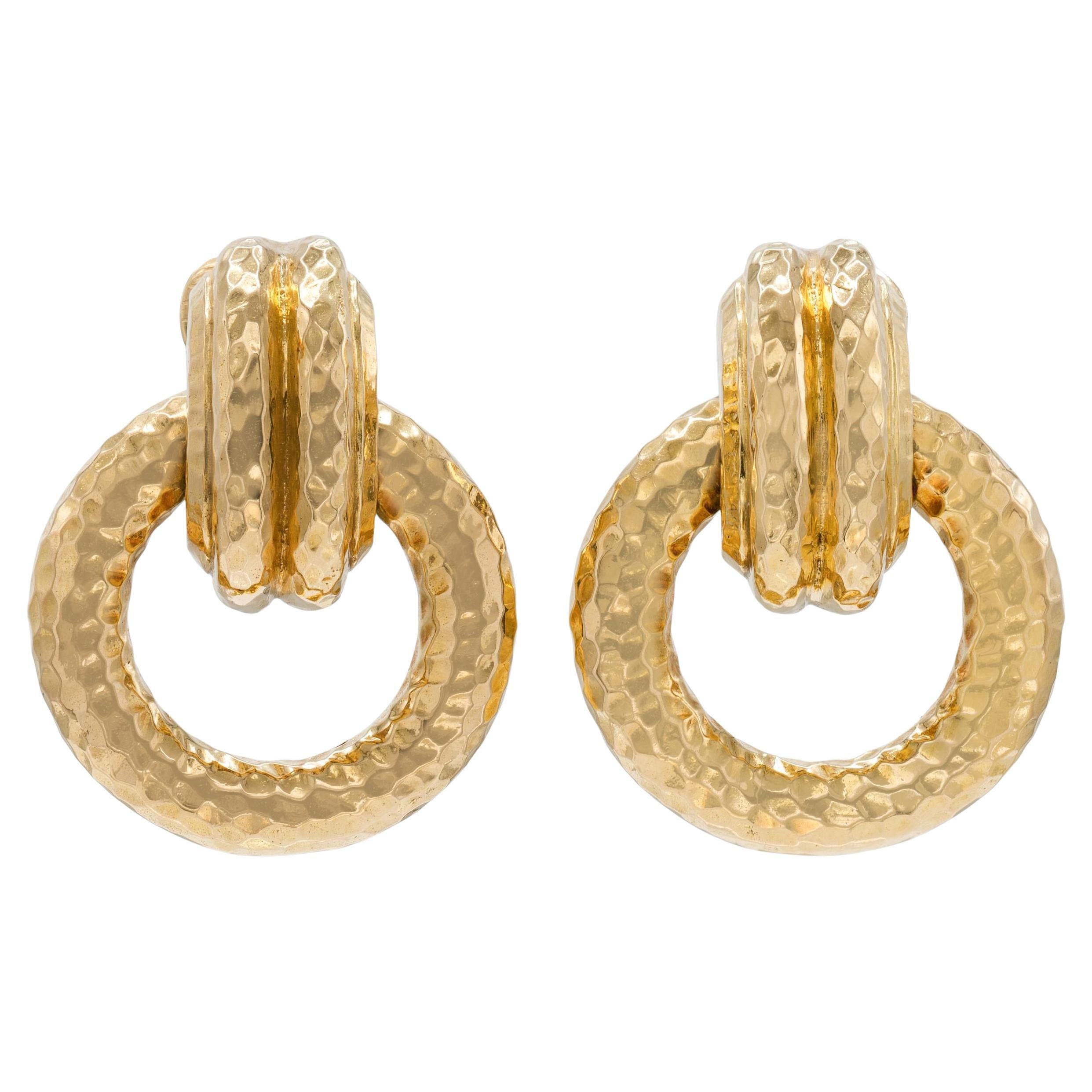 Vintage 1960s David David Webb Hammered Gold Knocker Earrings