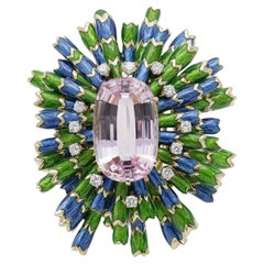 David Webb Broche vintage des années 1960 en kunzite, diamants et émail
