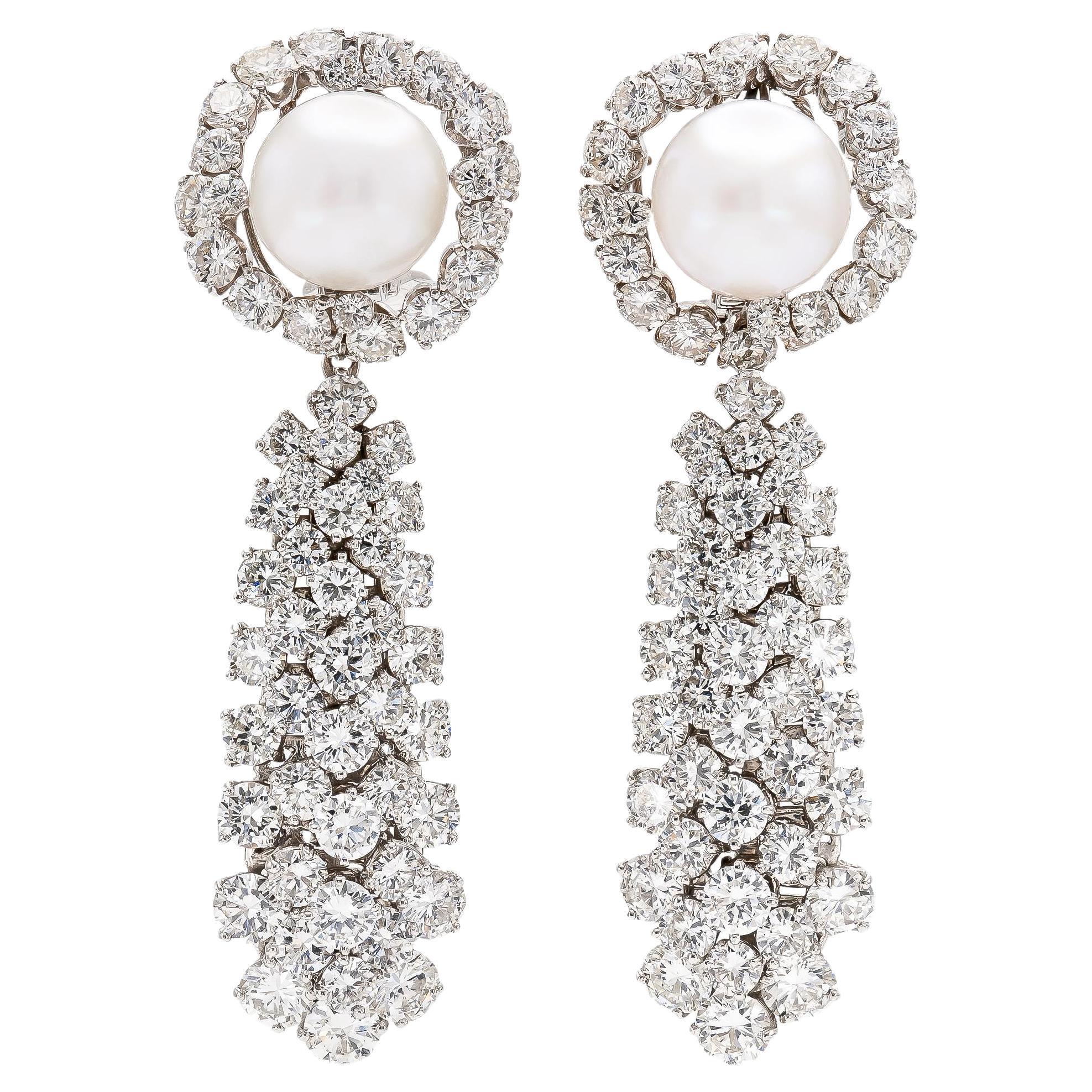 Vintage 1960s David Webb Pearl and Detachable Bombe Diamonds Dangle Earrings