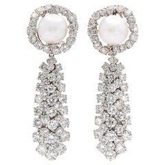 Vintage 1960s David Webb Pearl and Detachable Bombe Diamonds Dangle Earrings