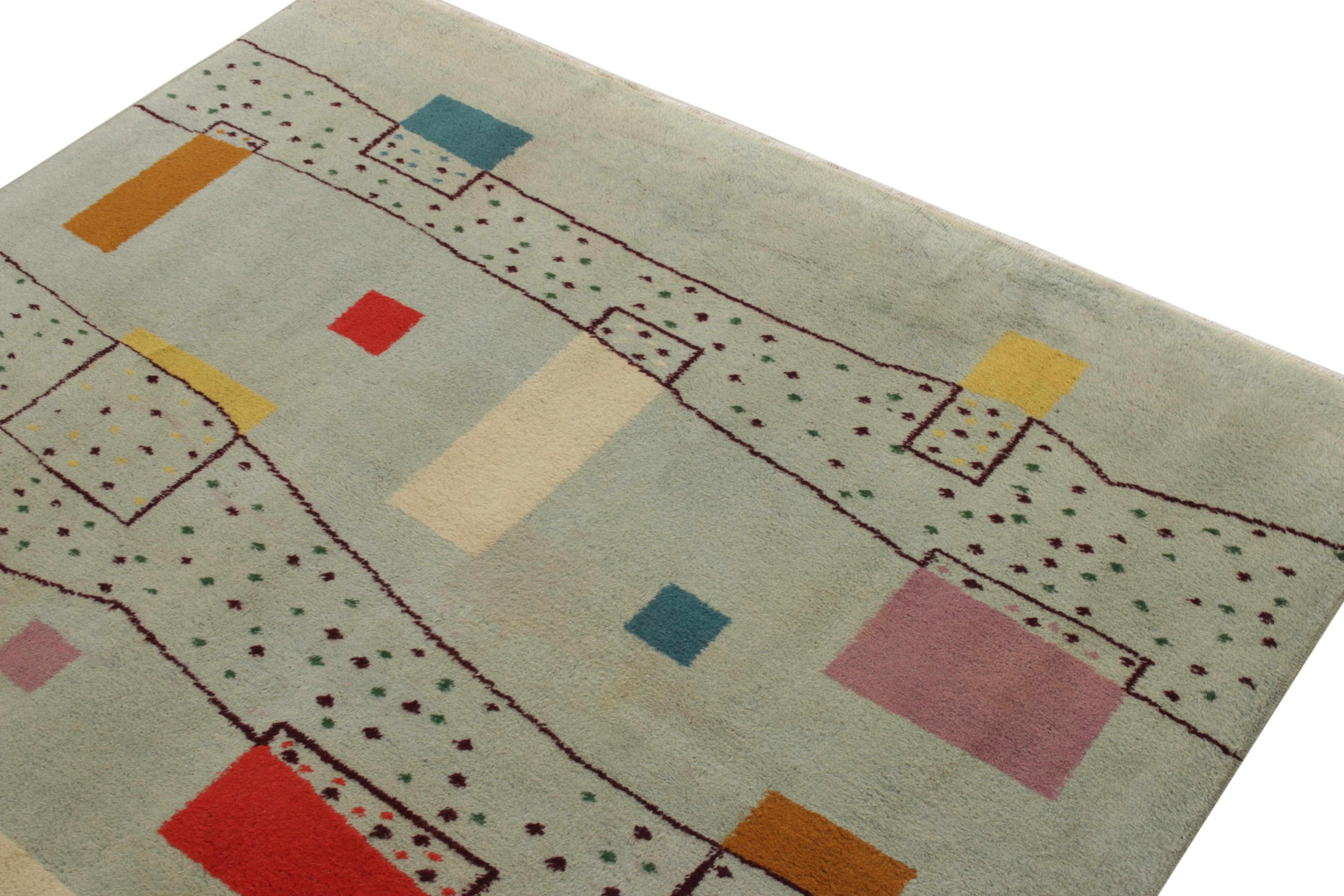 Turkish Vintage 1960s Deco Rug, Tea Green, Mid-Century Geometric Pattern by Rug & Kilim For Sale