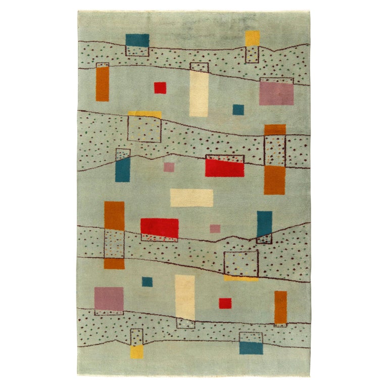 Vintage 1960s Deco Rug, Tea Green, Mid-Century Geometric Pattern by Rug ...