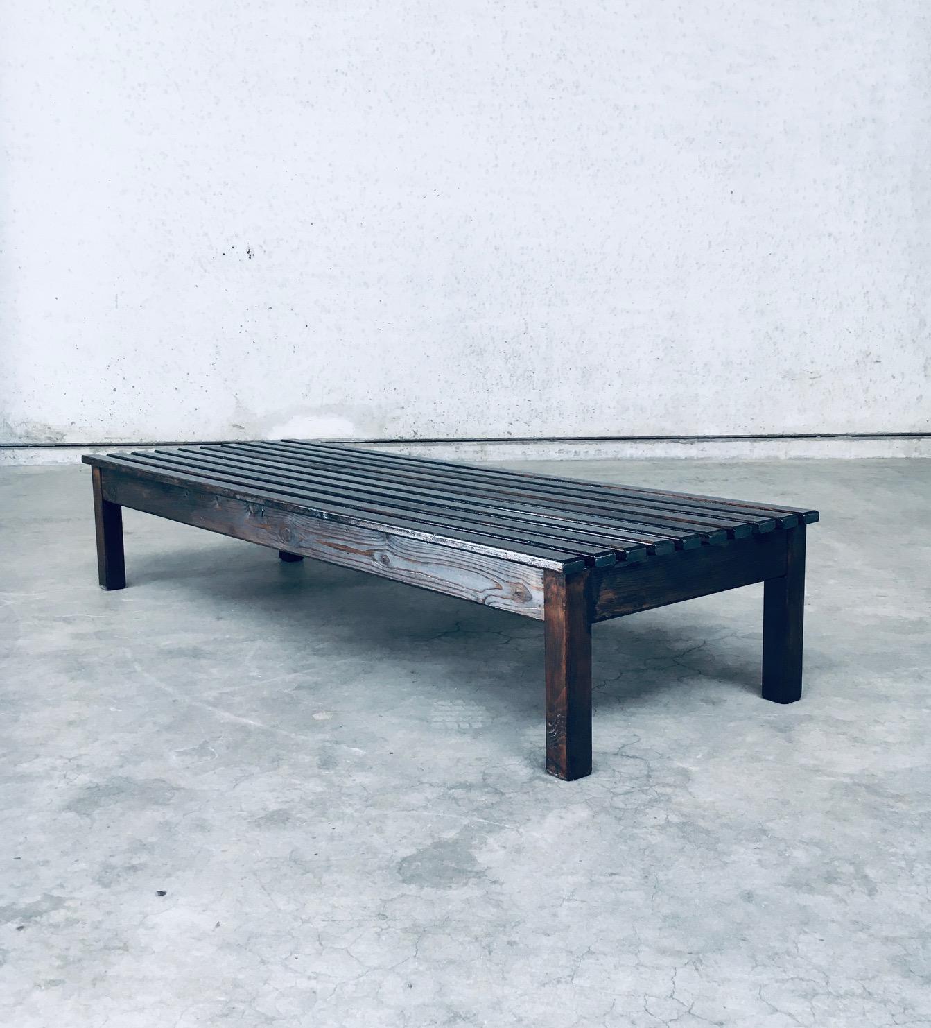 Vintage 1960's Design Stained Pine Low Slat Bench For Sale 4